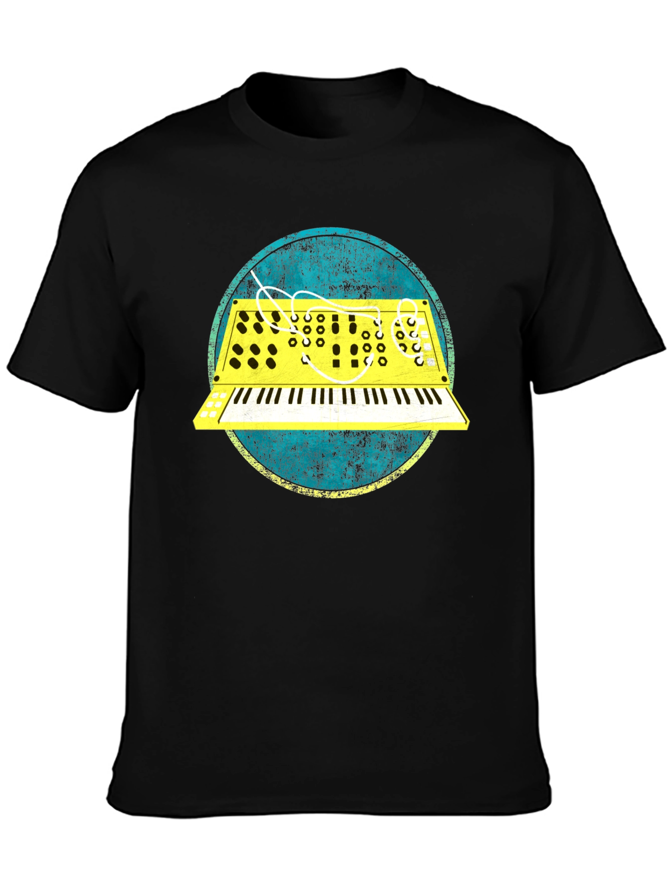 Black Retro Synth Graphic Tee - Vintage Keyboard T-Shirt view 3