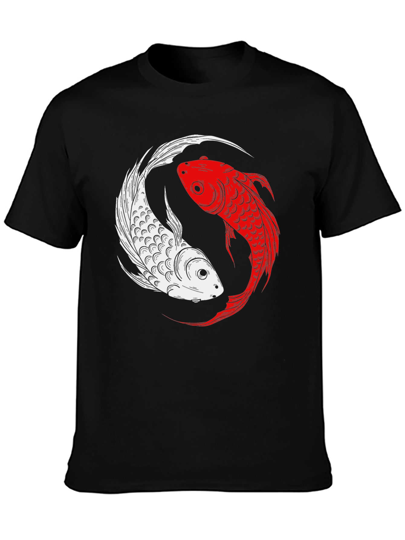 Black Yin Yang Koi Fish Graphic T-Shirt view 3