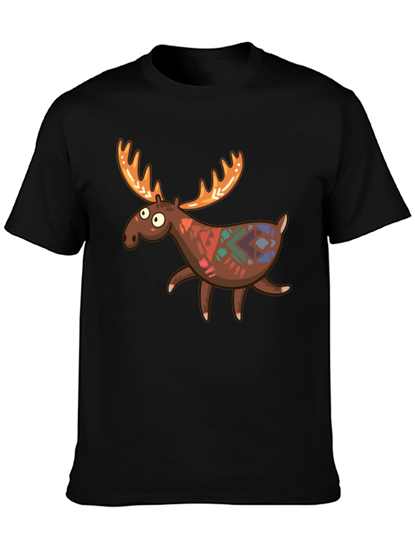 Black Funny Moose Graphic Tee - Black Cotton T-Shirt view 3