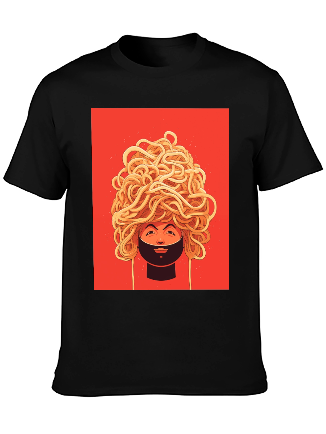 Black Spaghetti Head Graphic Tee - Quirky Unisex T-Shirt view 3
