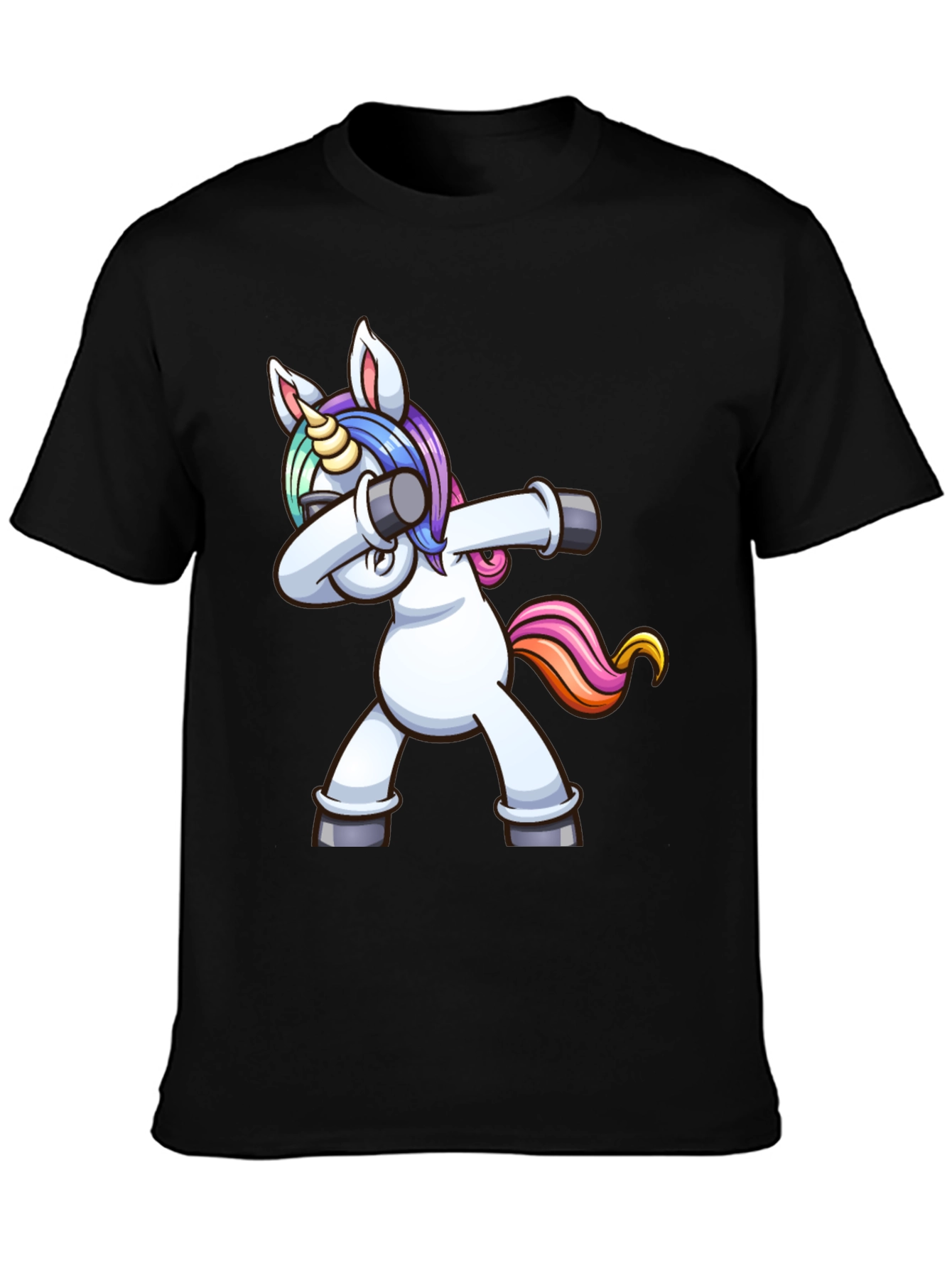 Black Dabbing Unicorn Graphic Tee - Black Cotton Shirt view 3