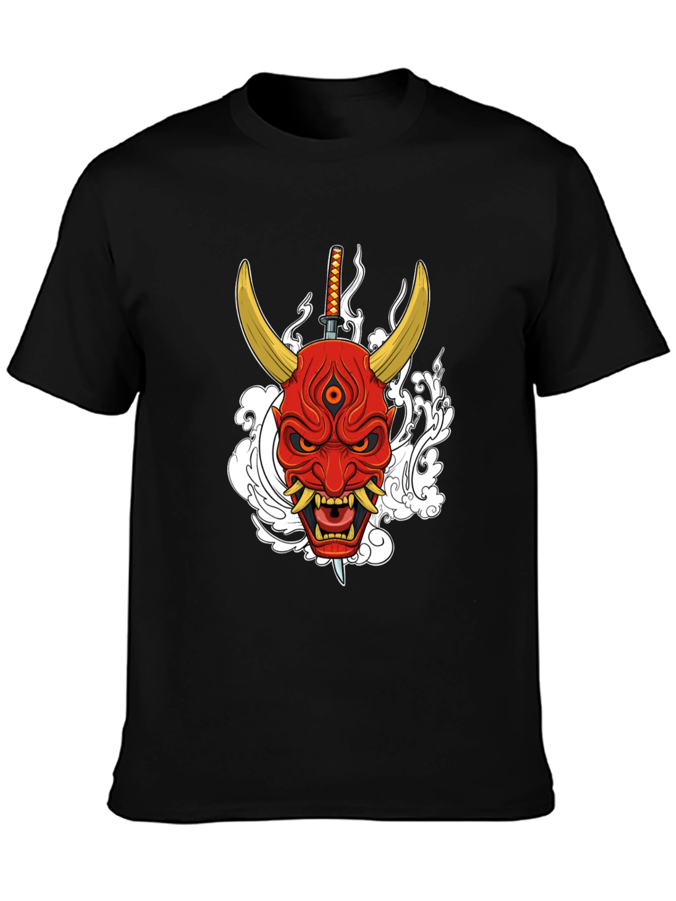 Black Samurai Oni Mask Graphic T-Shirt view 3