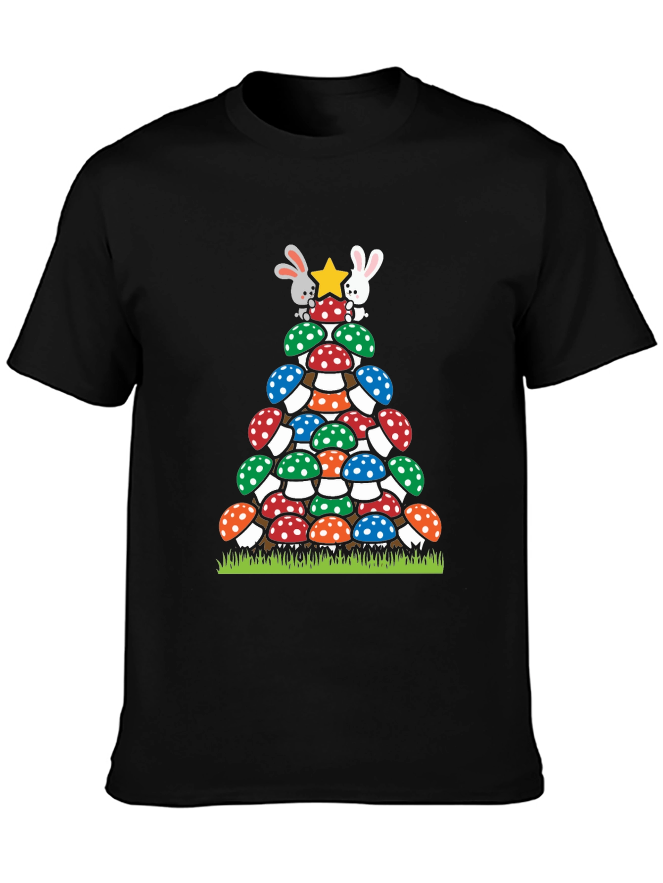 Black Mushroom Christmas Tree T-Shirt view 3