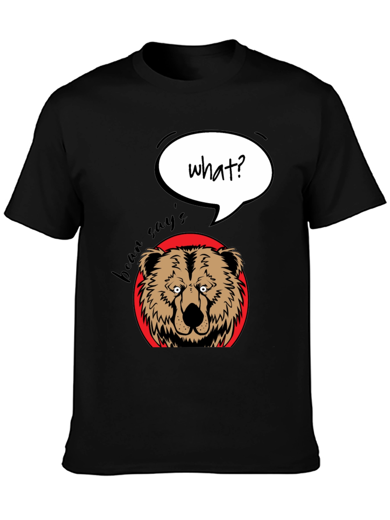 Black Funny Bear What? Graphic T-Shirt view 3