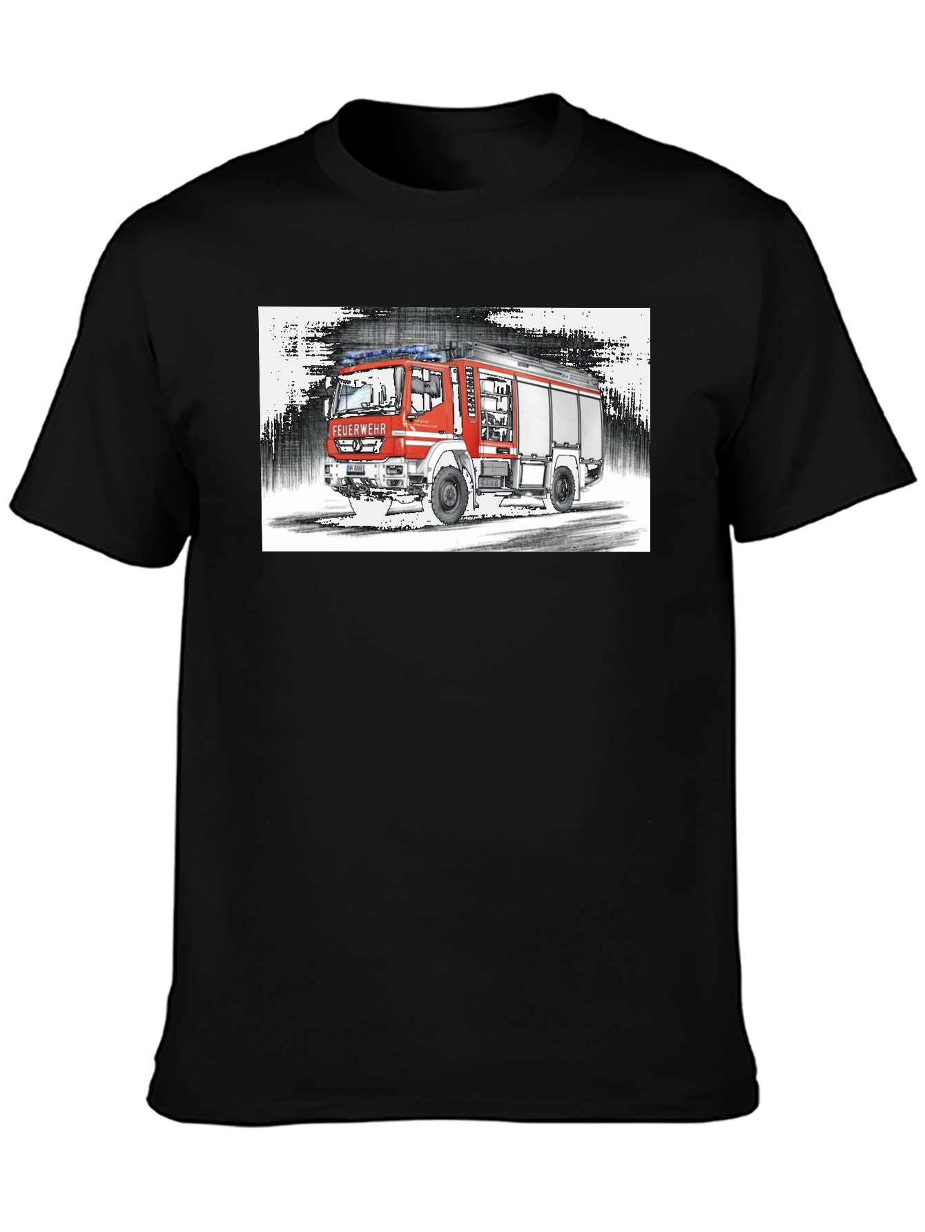 Black Fire Truck Graphic Tee - Black Cotton T-Shirt view 3