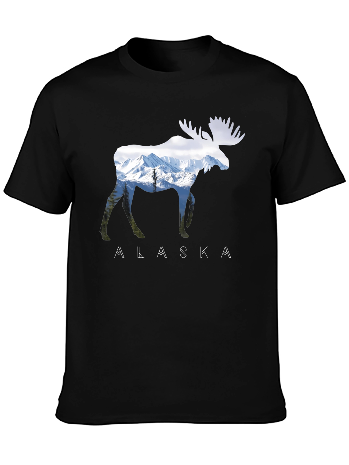 Black Alaska Moose Graphic Print T-Shirt view 3