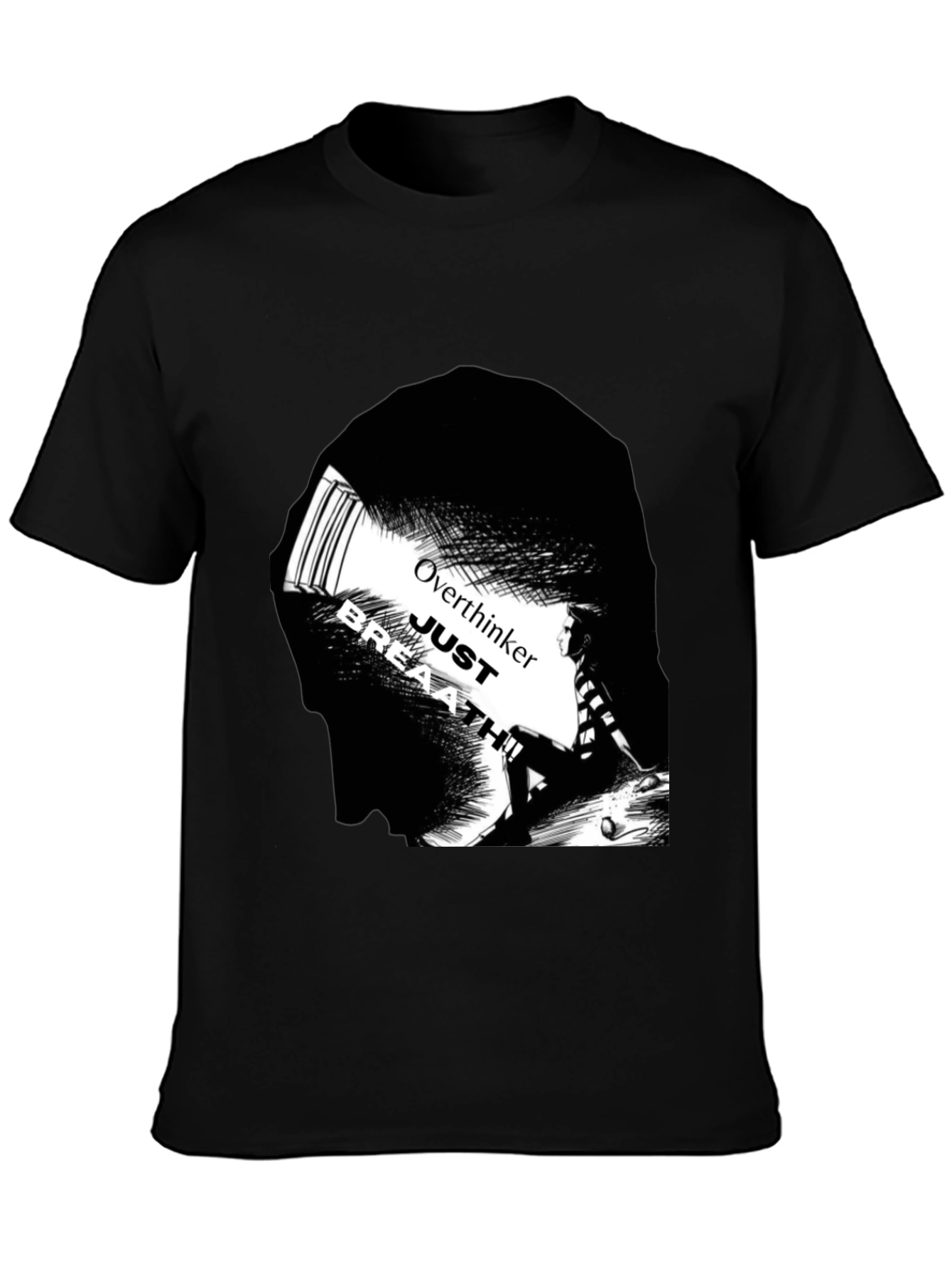 Black Overthinker Just Breath T-Shirt - Black view 3