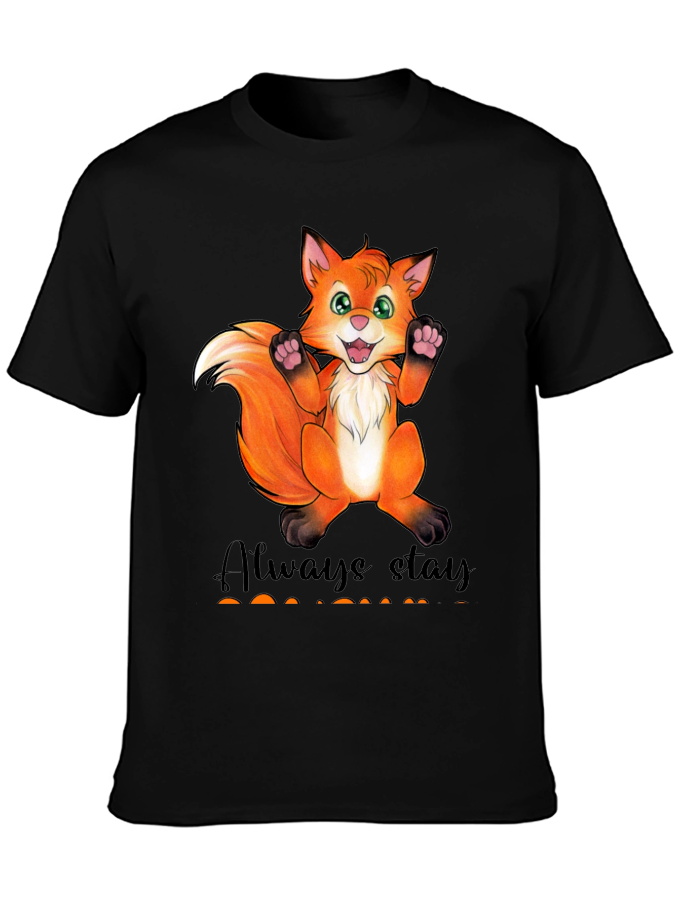 Black Cute Fox Graphic T-Shirt - Always Stay Humble view 3