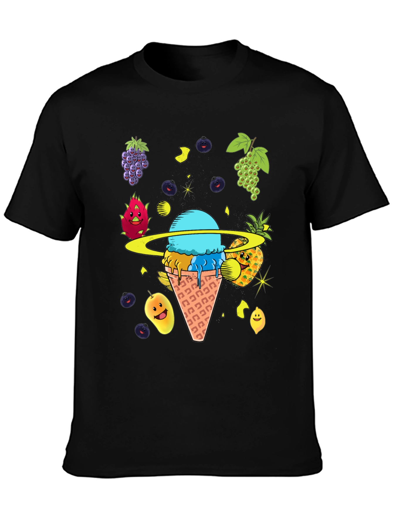 Black Fruit Ice Cream Planet Graphic T-Shirt view 3