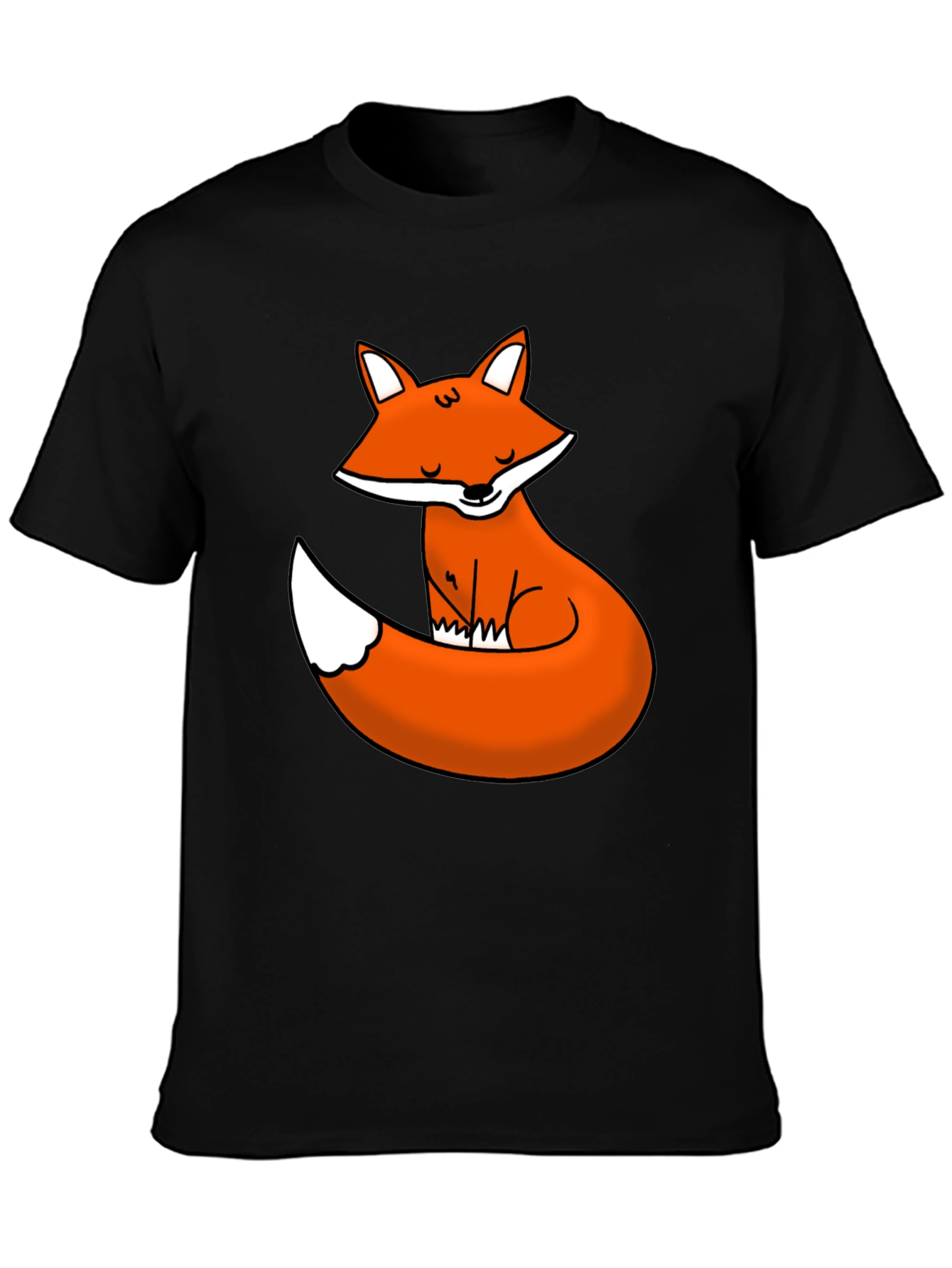 Black Cute Fox Graphic Tee - Black Cotton T-Shirt view 3