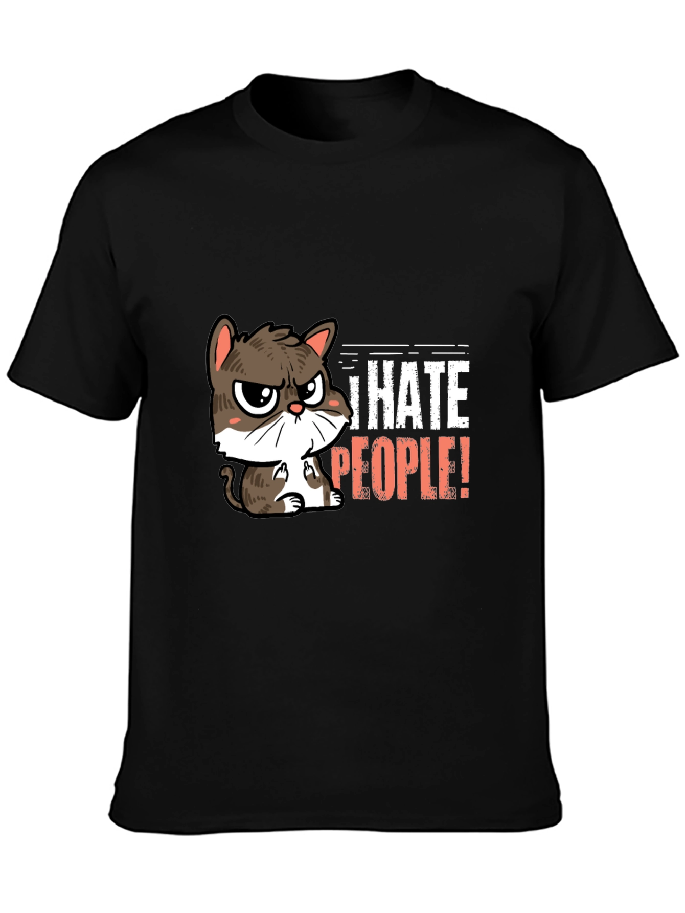 Black I Hate People Cat Graphic T-Shirt view 3