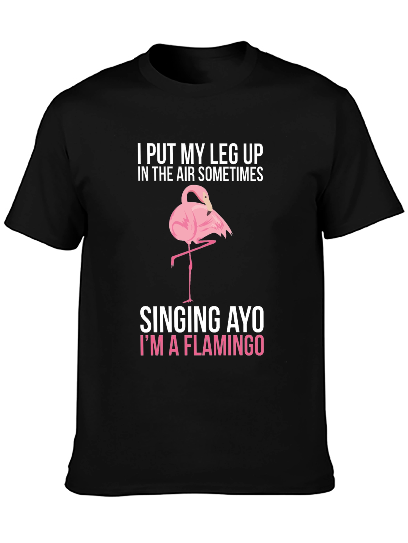 Black Funny Flamingo Graphic T-Shirt - Leg Up In The Air! view 3