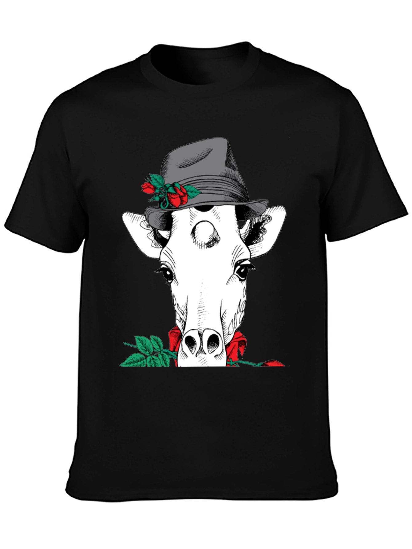 Black Giraffe in Hat Graphic Tee view 3