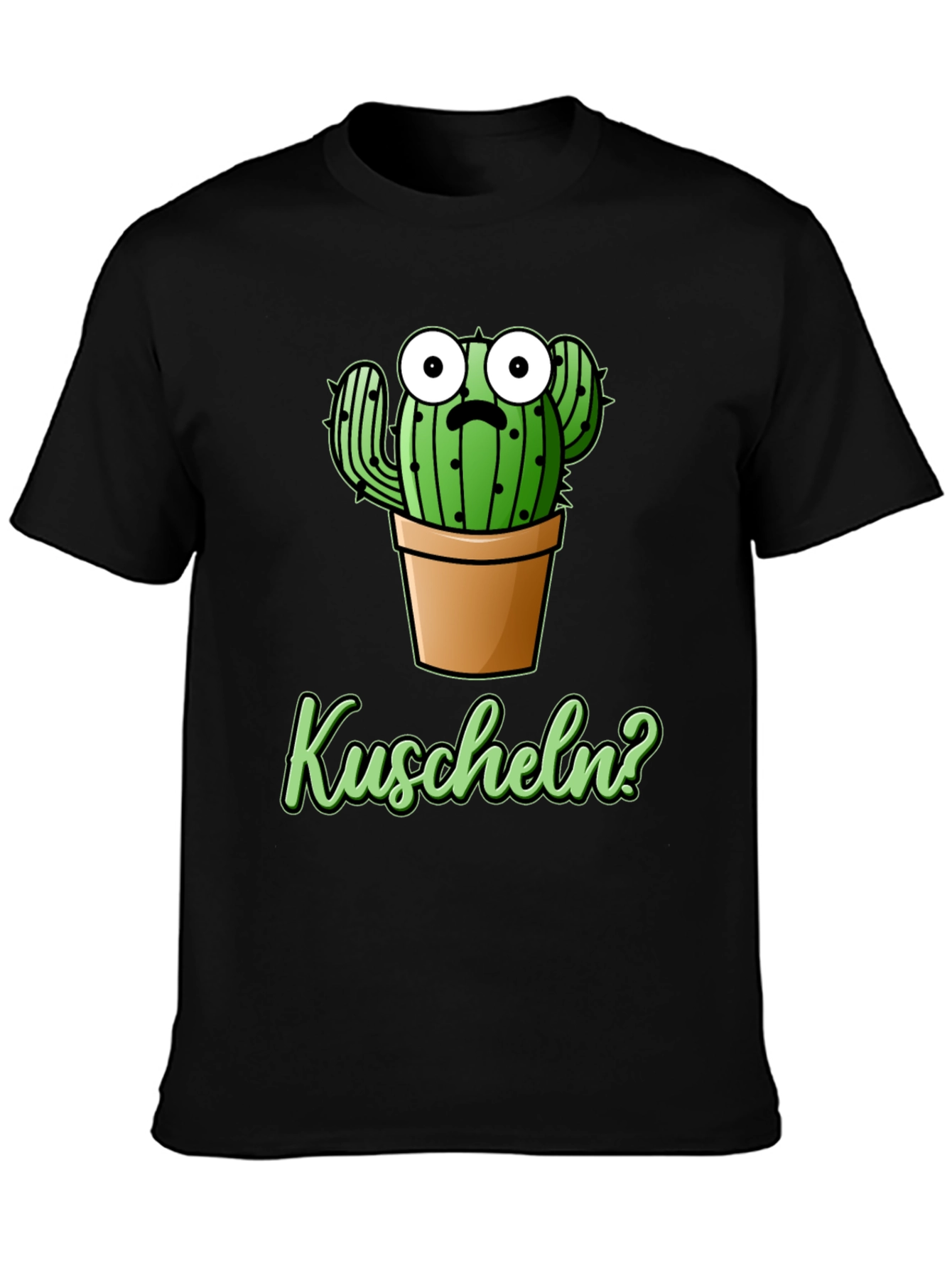 Black Cactus 'Kuscheln?' Black Graphic T-Shirt view 3
