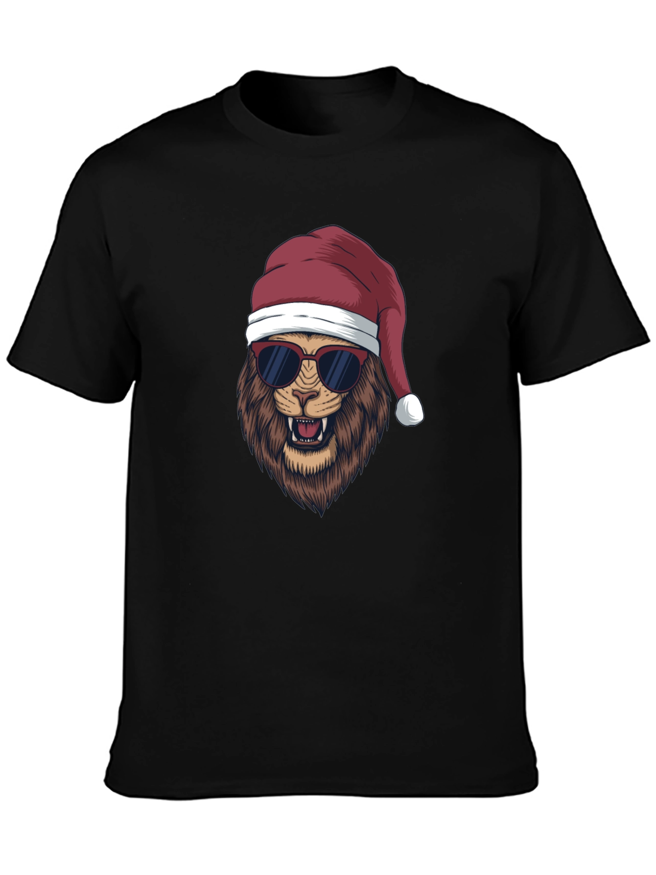 Black Cool Lion Christmas T-Shirt - Holiday Style view 3