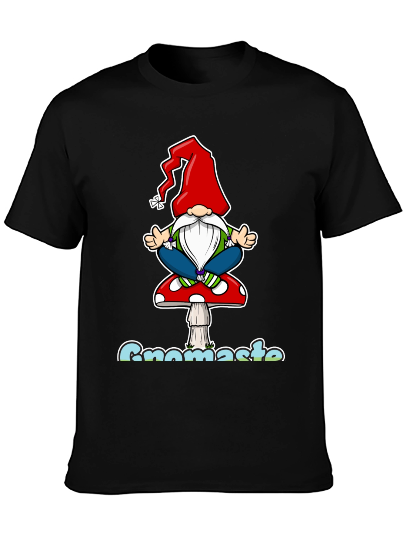 Black Gnomaste T-Shirt - Yoga Gnome on Mushroom view 3