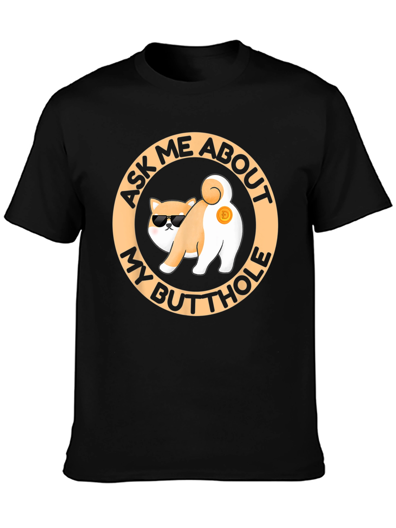 Black Funny Doge Crypto Butt T-Shirt view 3