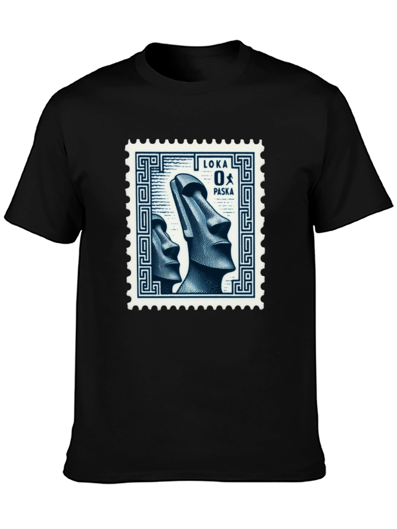 Black Moai Easter Island Stamp Graphic T-Shirt view 3