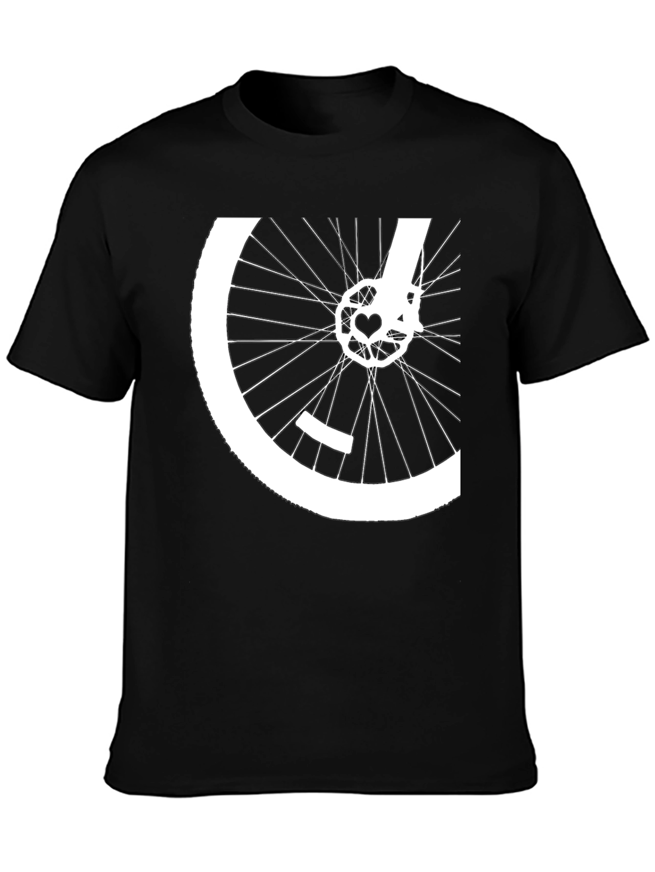 Black Bike Wheel Heart Graphic Tee - Black Cotton Blend view 3