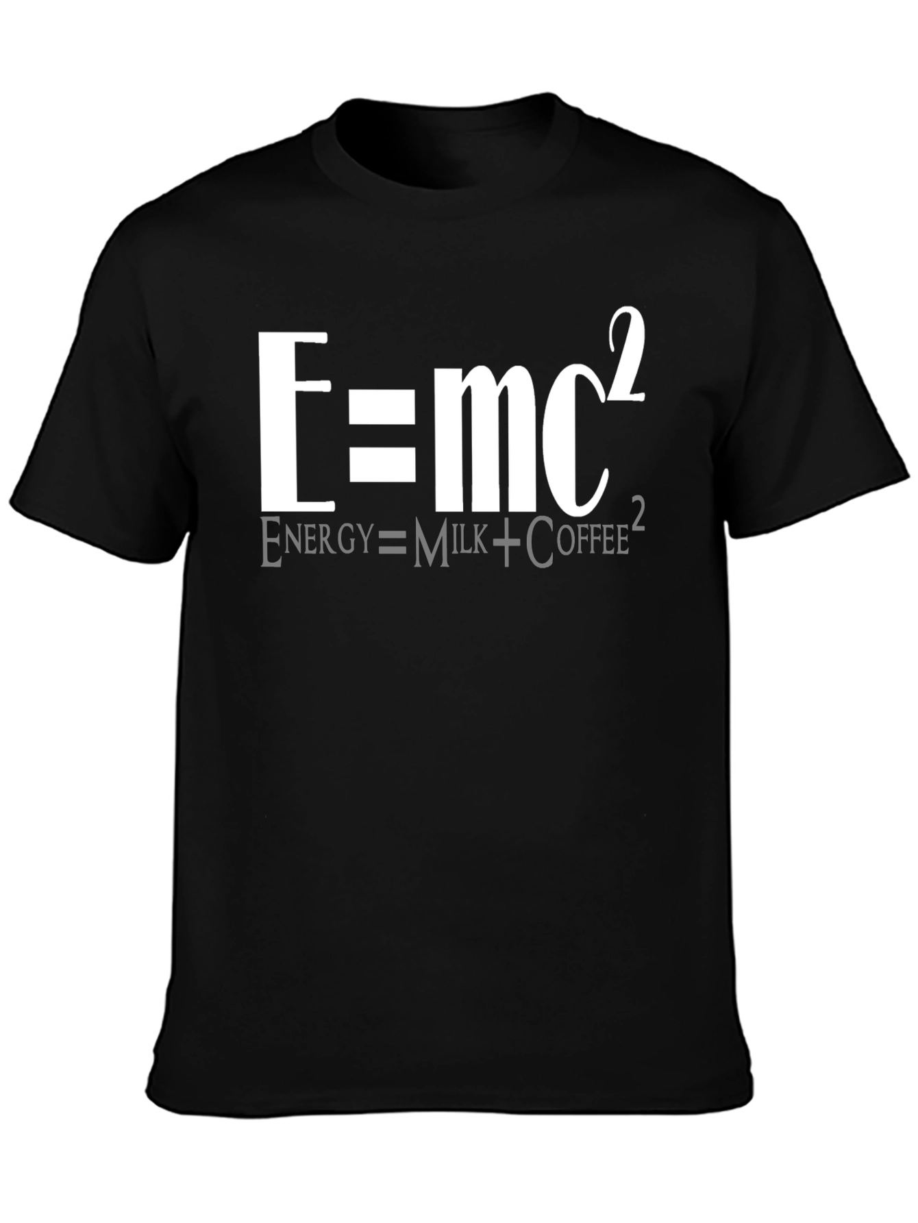 Black E=mc² Funny Science T-Shirt - Energy Equals Milk Coffee view 3