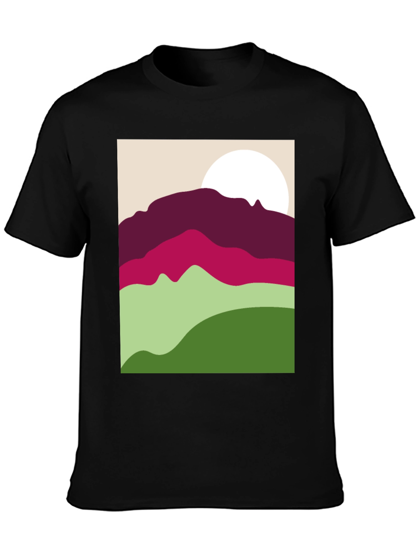 Black Abstract Mountain Scene Graphic Tee - Black view 3