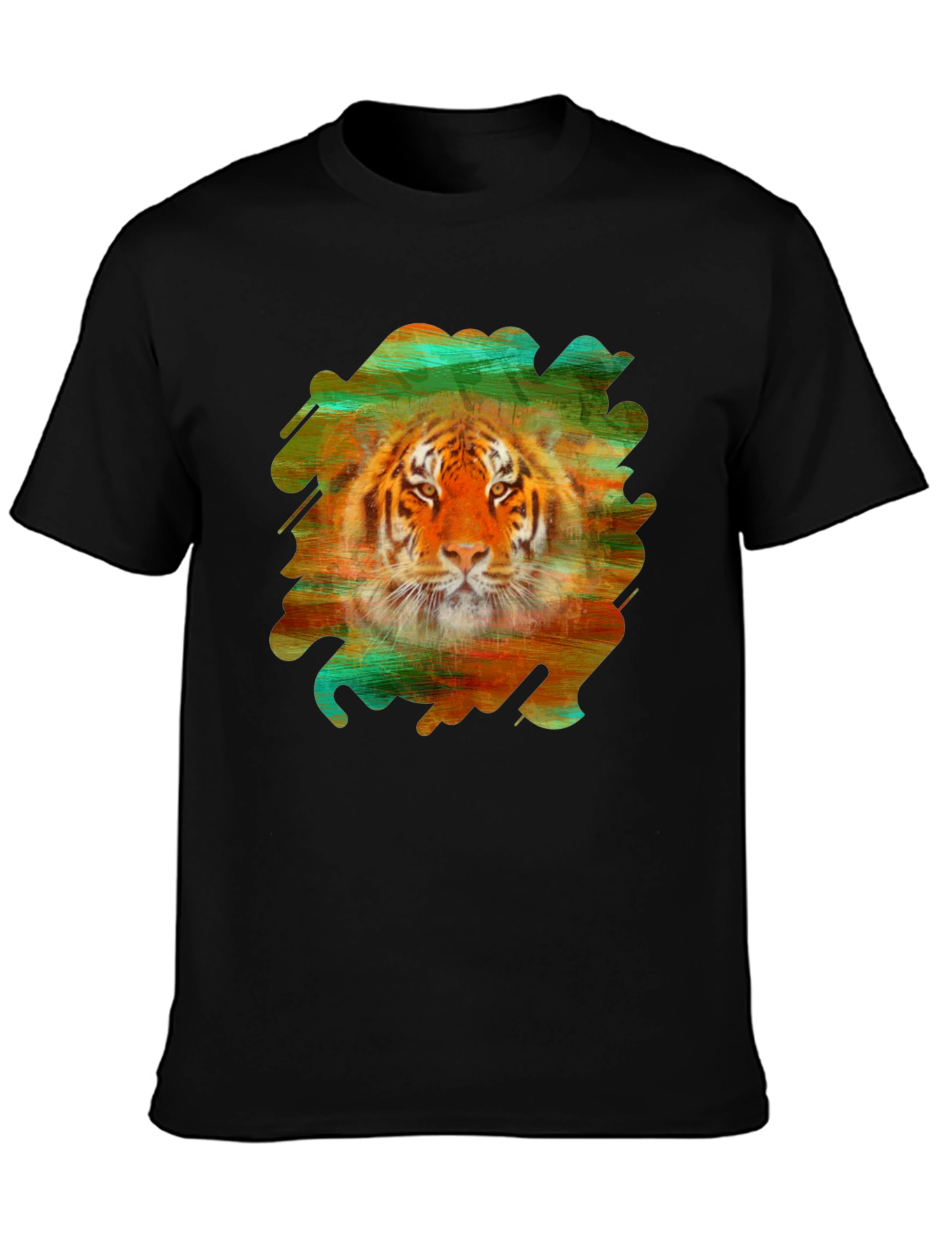 Black Tiger Graphic Tee - Brushstroke Design Black T-Shirt view 3