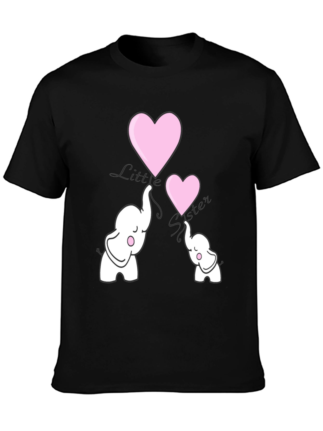 Black Cute Elephant Heart Graphic Tee - Black view 3