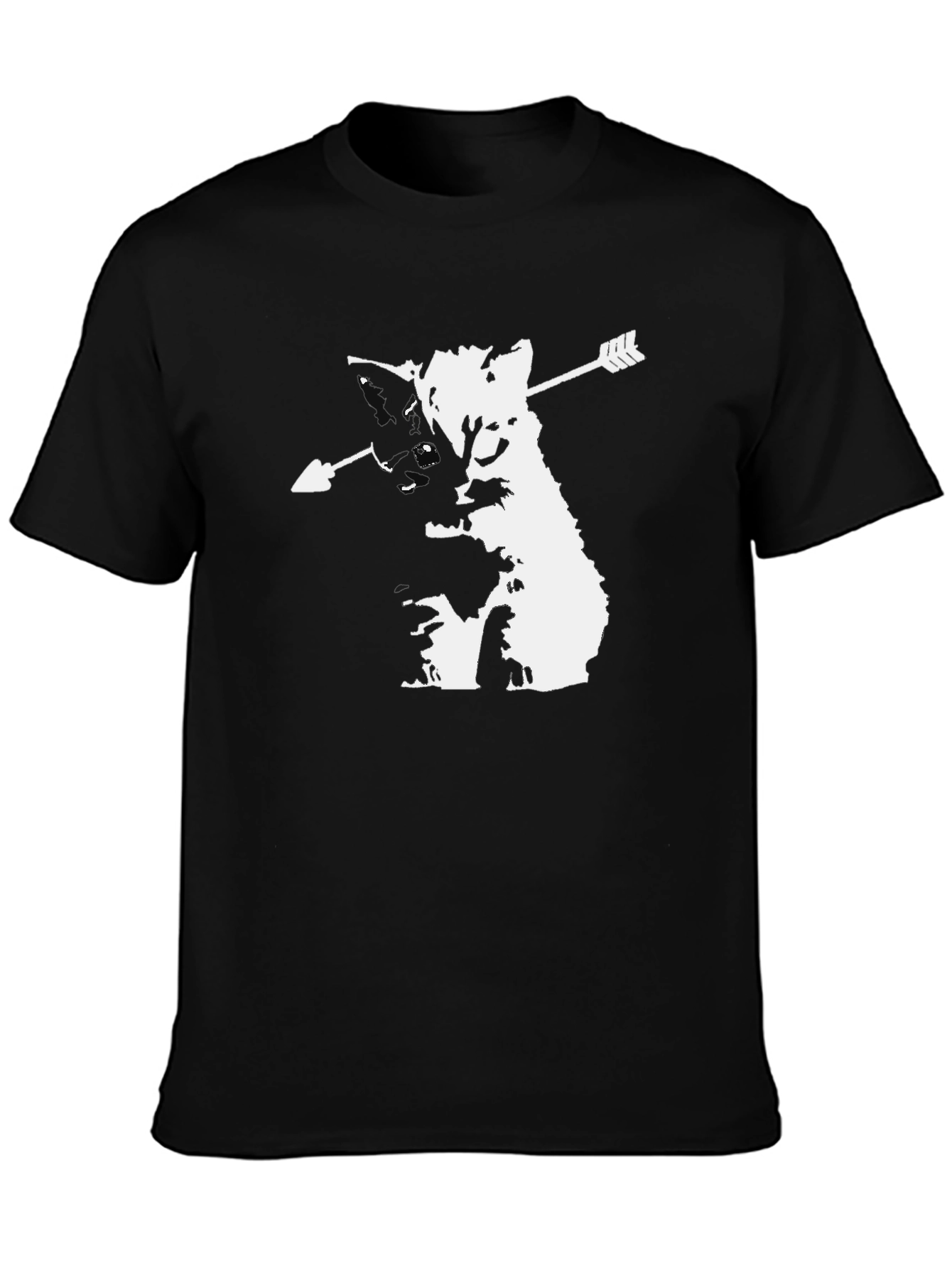 Black Arrow Cat Graphic Tee - Black Cotton T-Shirt view 3