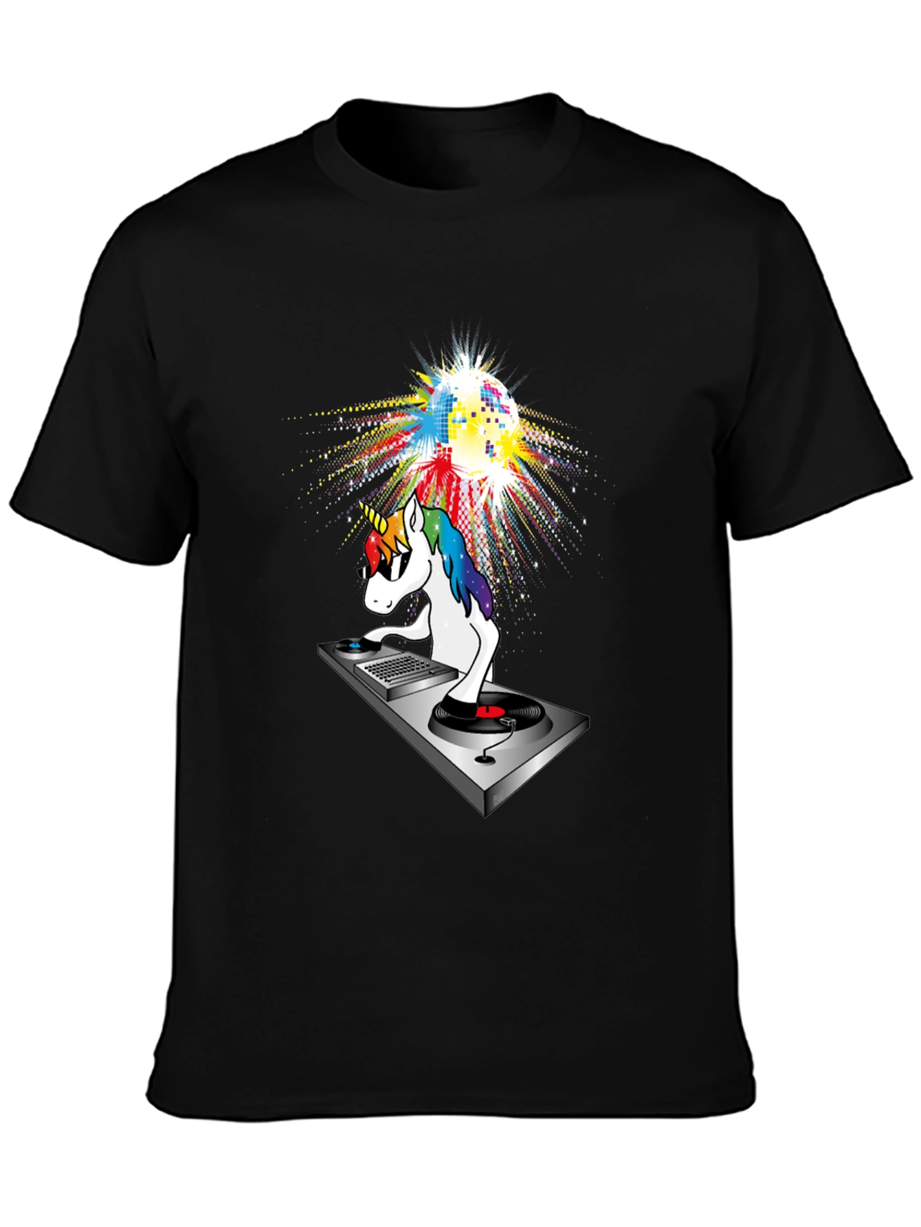 Black DJ Unicorn T-Shirt: Colorful Disco Party! view 3