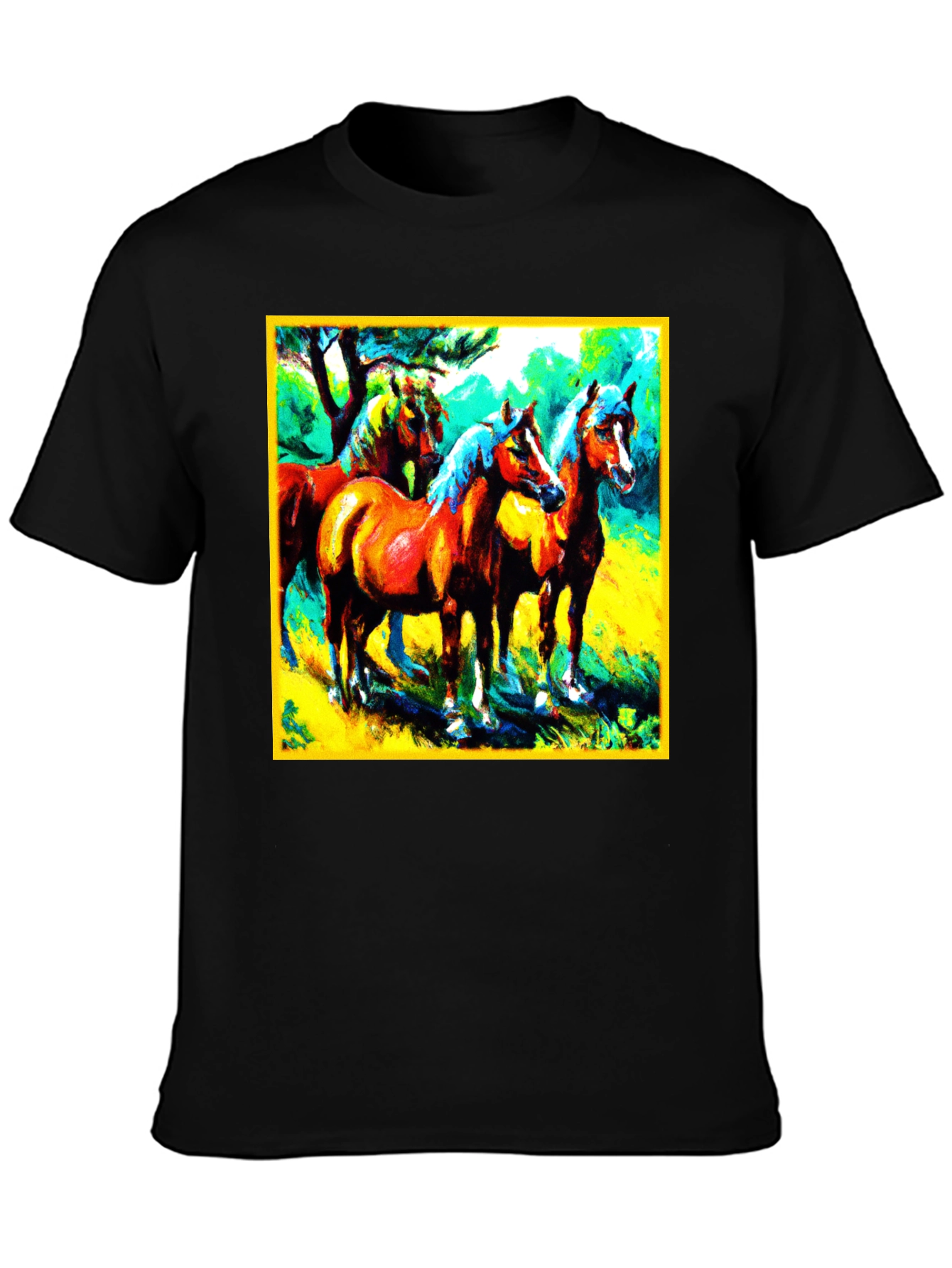 Black Horse Painting Graphic Tee - Men's Black T-Shirt view 3
