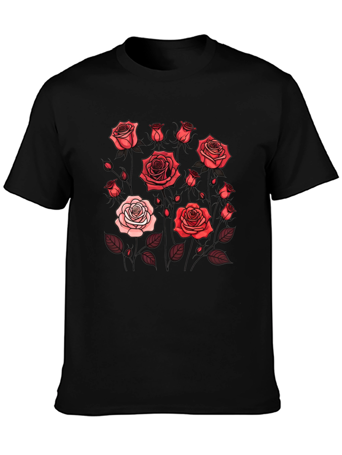 Black Floral Rose Print T-Shirt - Black view 3