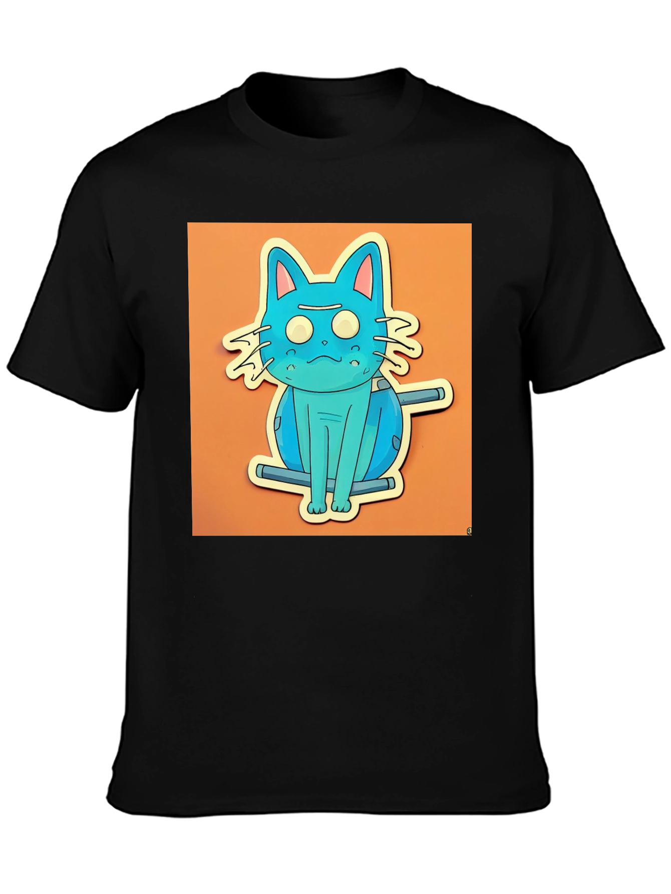Black Blue Cat T-Shirt - Funky Cartoon Style view 3