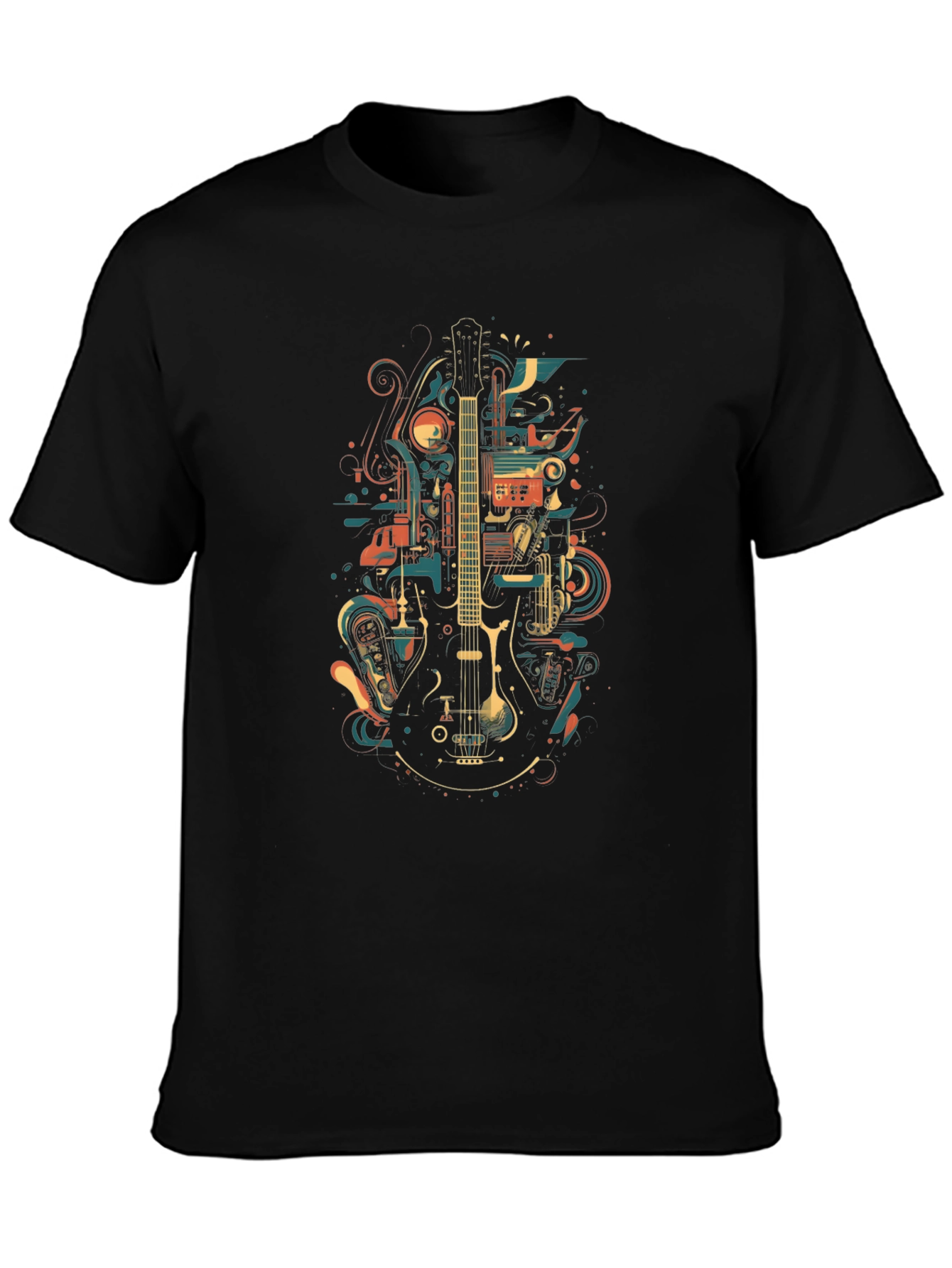 Black Abstract Guitar Graphic T-Shirt view 3