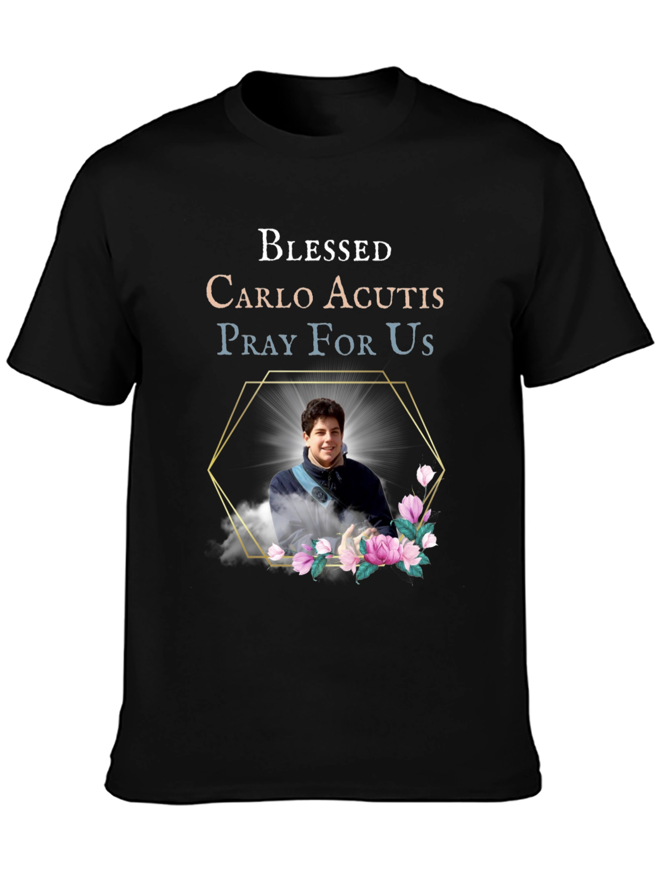 Black Blessed Carlo Acutis Pray For Us Black T-Shirt view 3