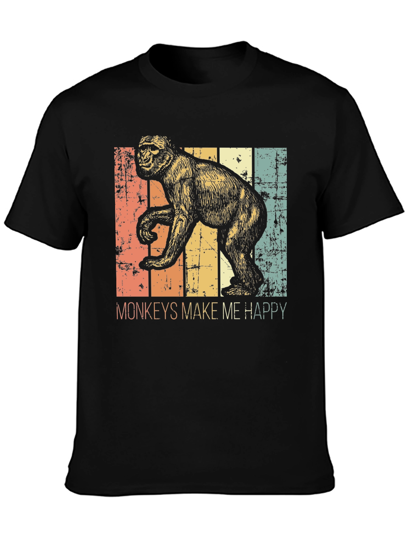 Black Vintage Monkeys Make Me Happy Graphic Tee view 3