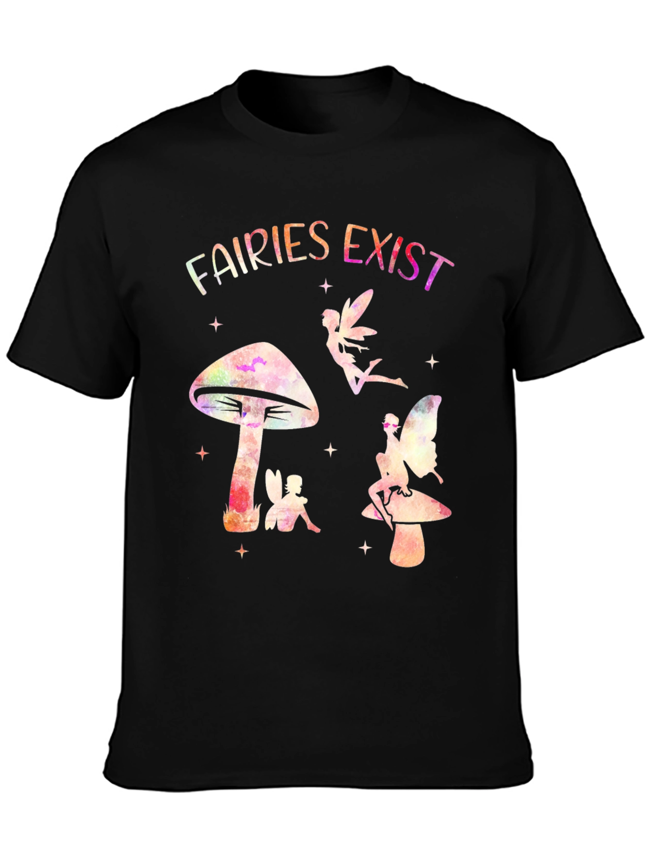 Black Fairies Exist Graphic Tee - Mushroom Fairycore Shirt view 3