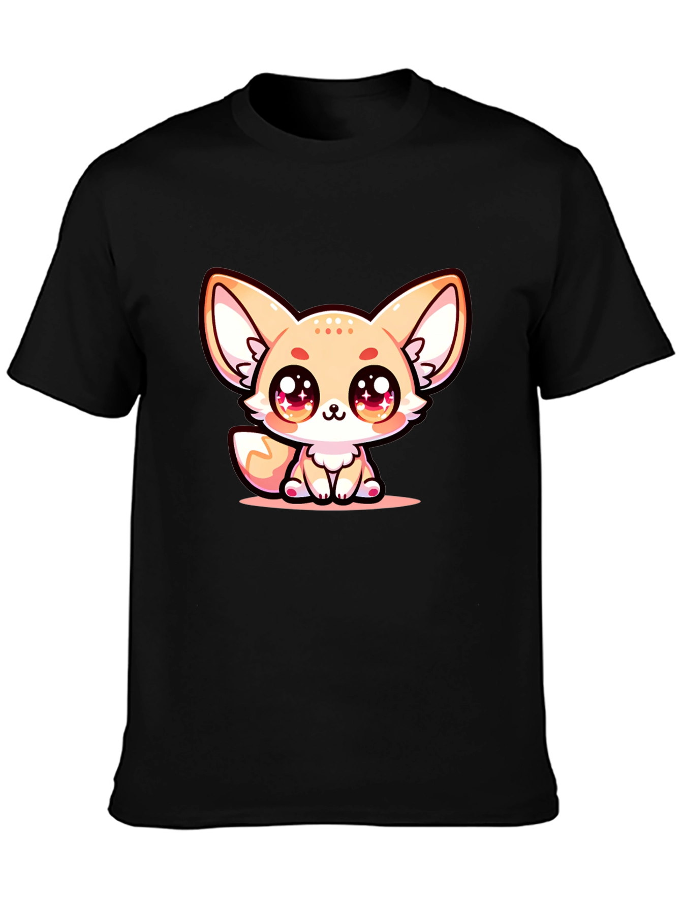 Black Cute Fennec Fox Graphic Tee - Black Cotton Blend view 3