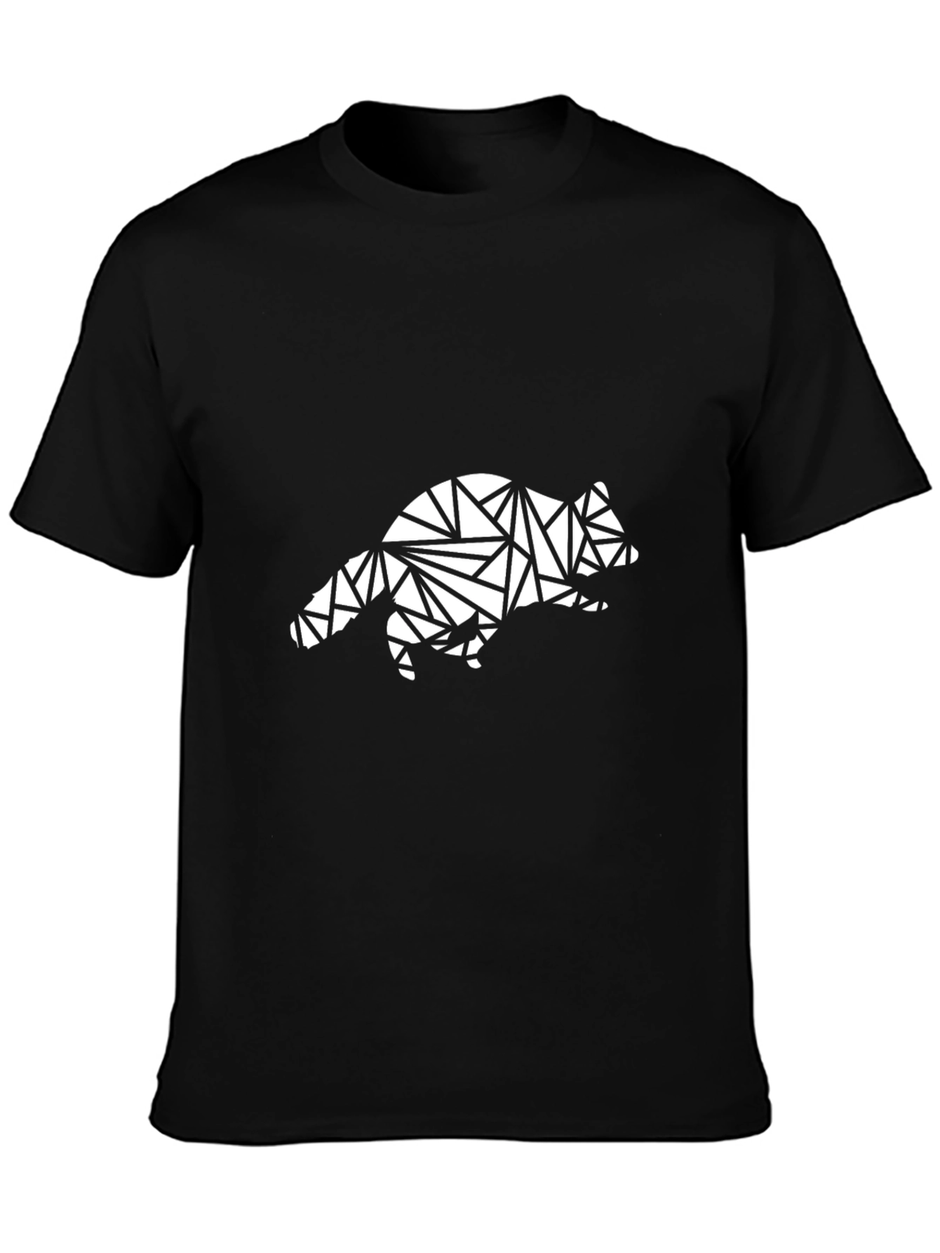 Black Geometric Raccoon Tee - Abstract Animal Design Shirt view 3