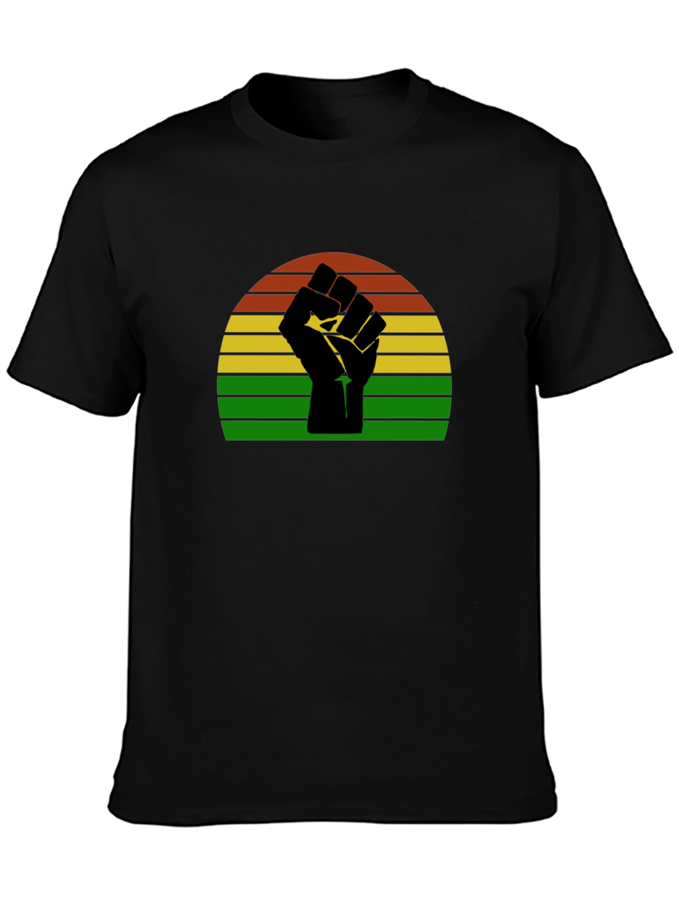 Black Black Power Fist T-Shirt - Retro Sunset Design view 3