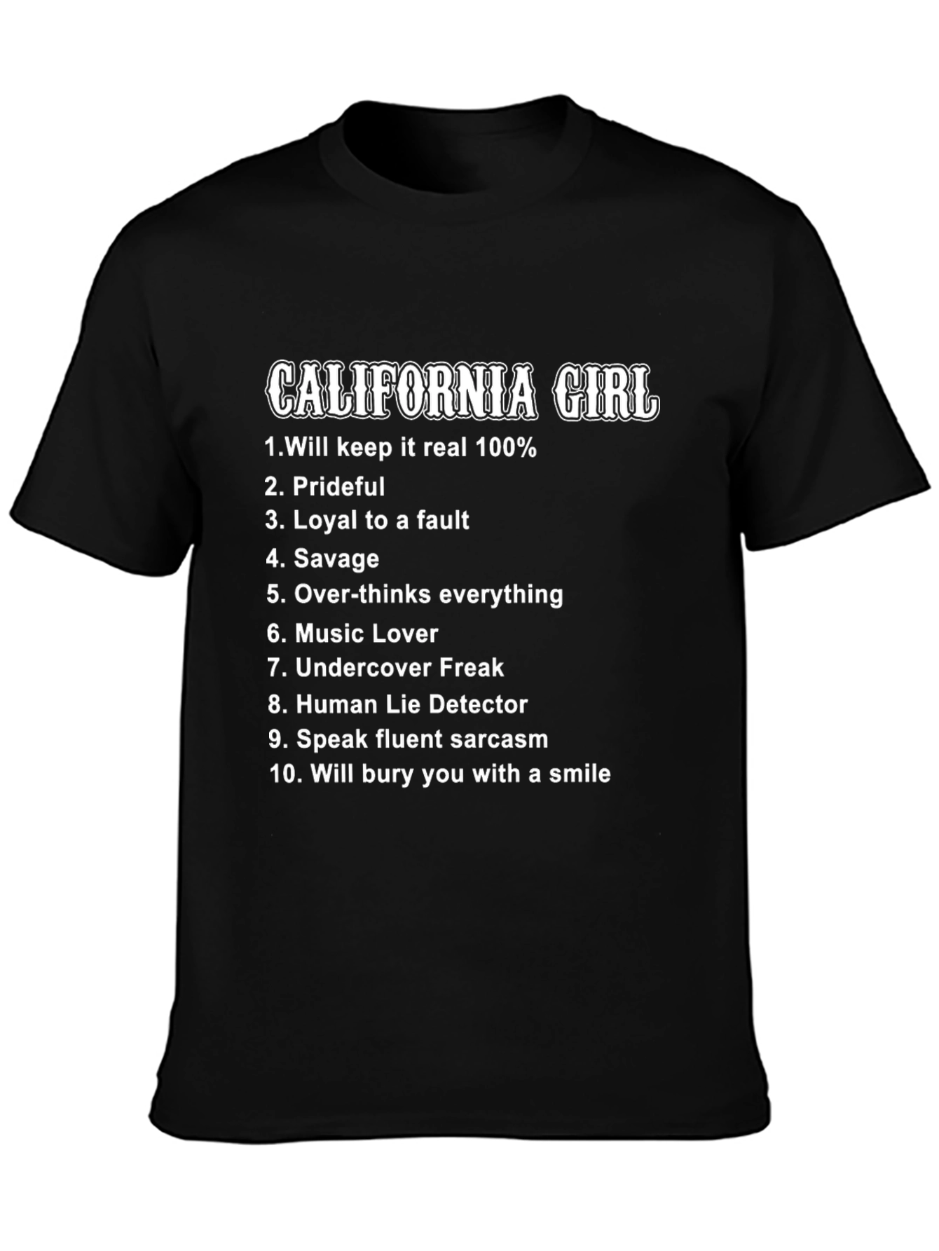 Black California Girl Graphic T-Shirt - Humorous Novelty Tee view 3