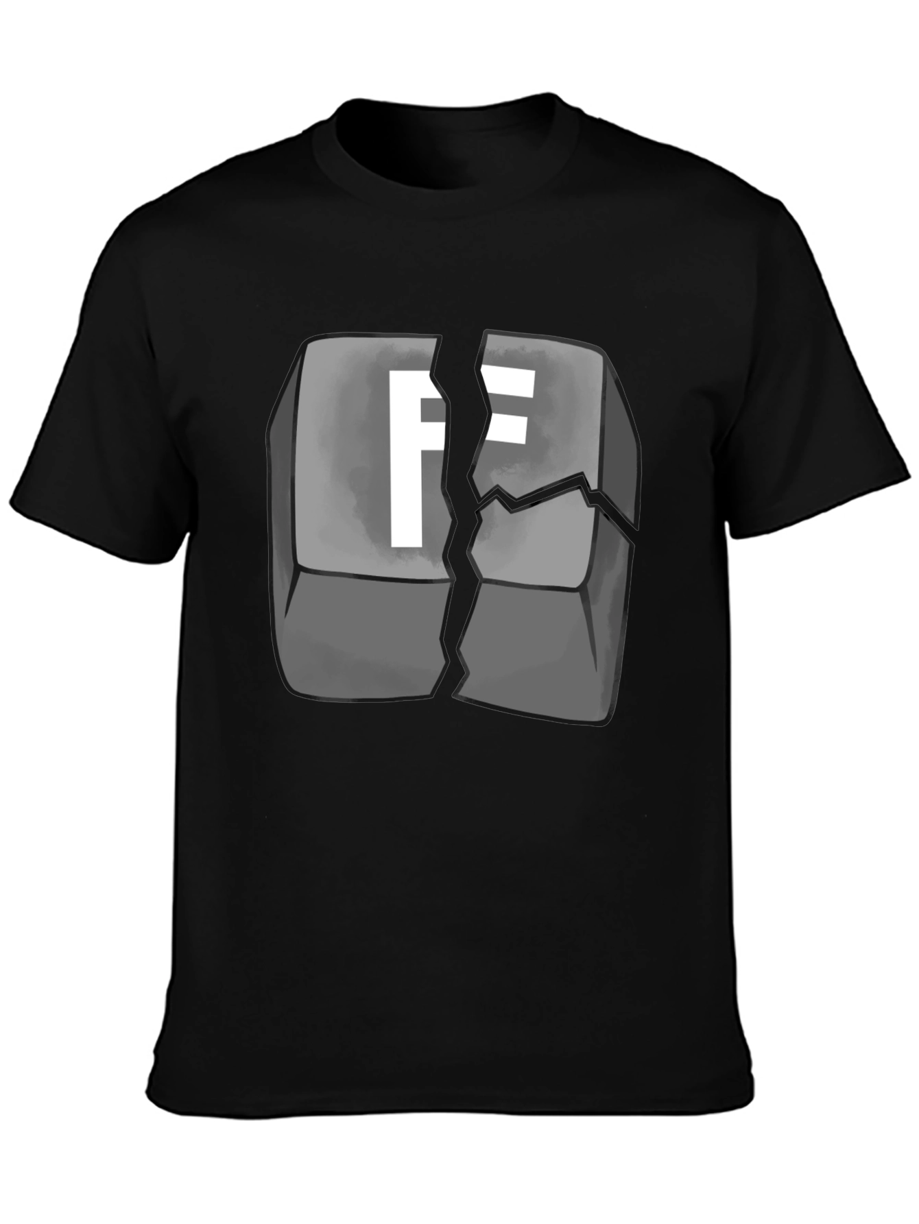 Black Cracked Keyboard Key F Graphic T-Shirt view 3