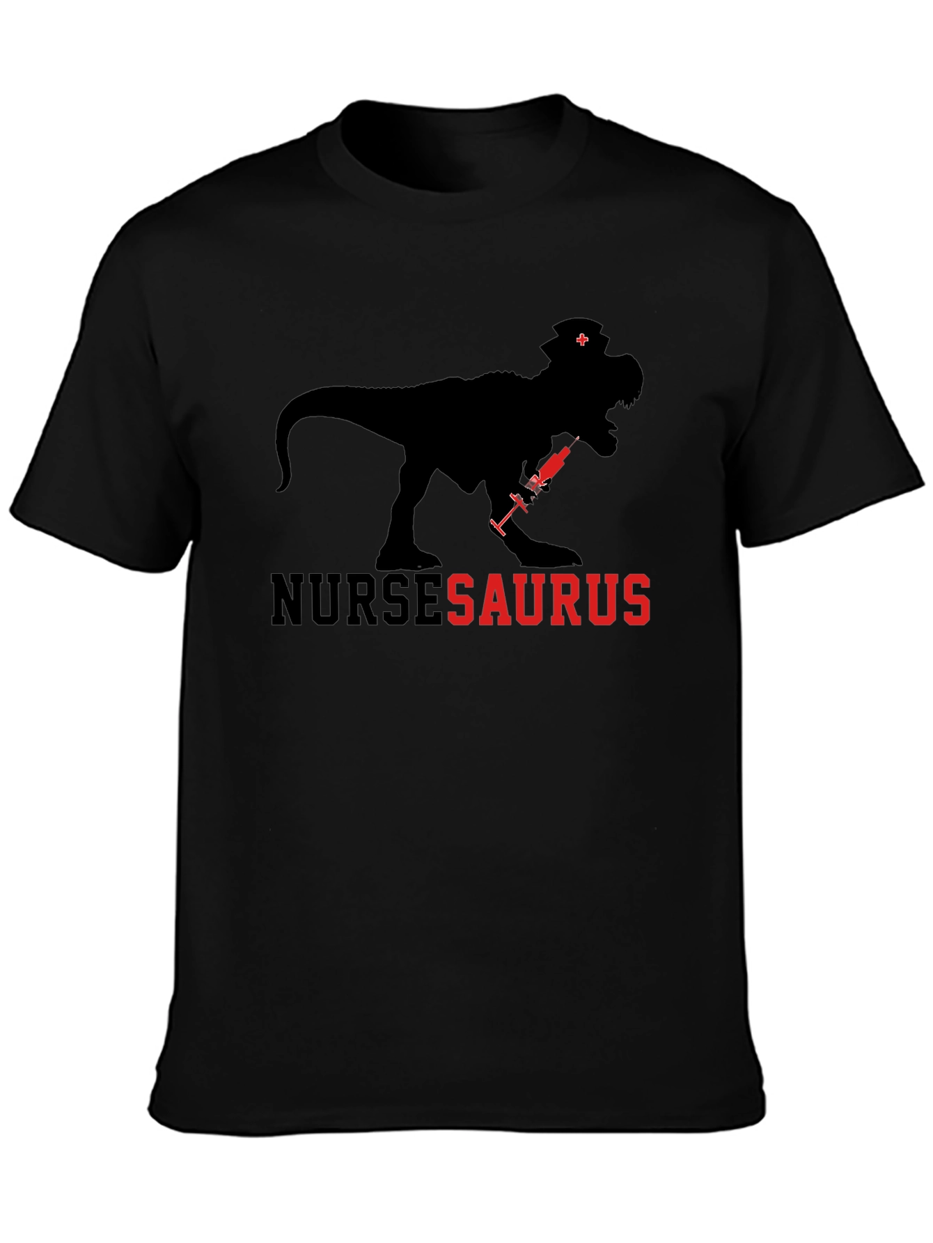 Black NurseSaurus T-Shirt: Dinosaur Nurse Tee view 3