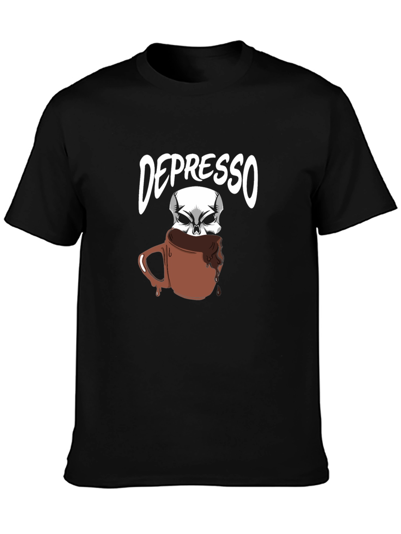 Black Depresso T-Shirt - Funny Skull Coffee Design view 3