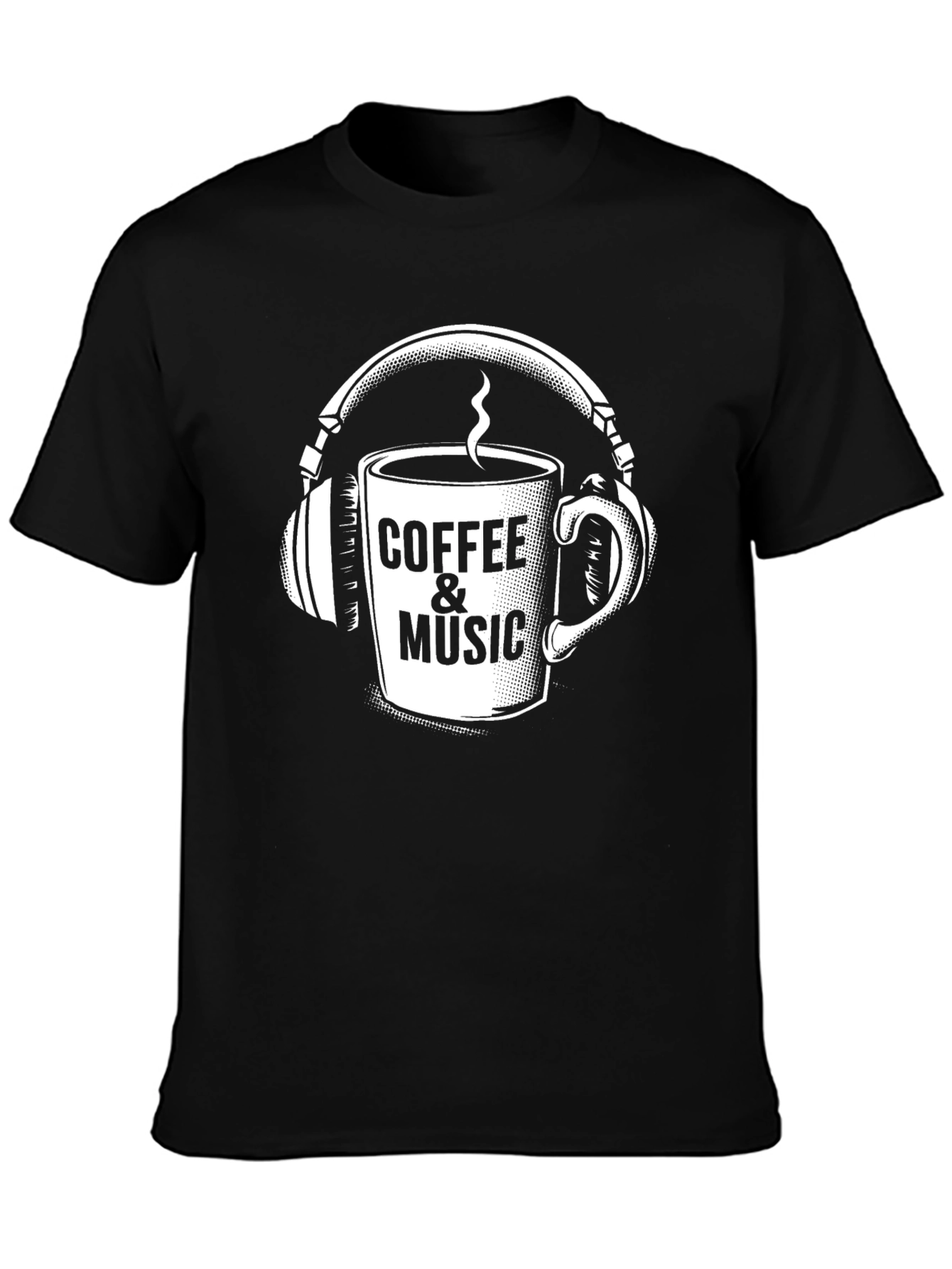 Black Coffee & Music Graphic T-Shirt - Black Casual Tee view 3