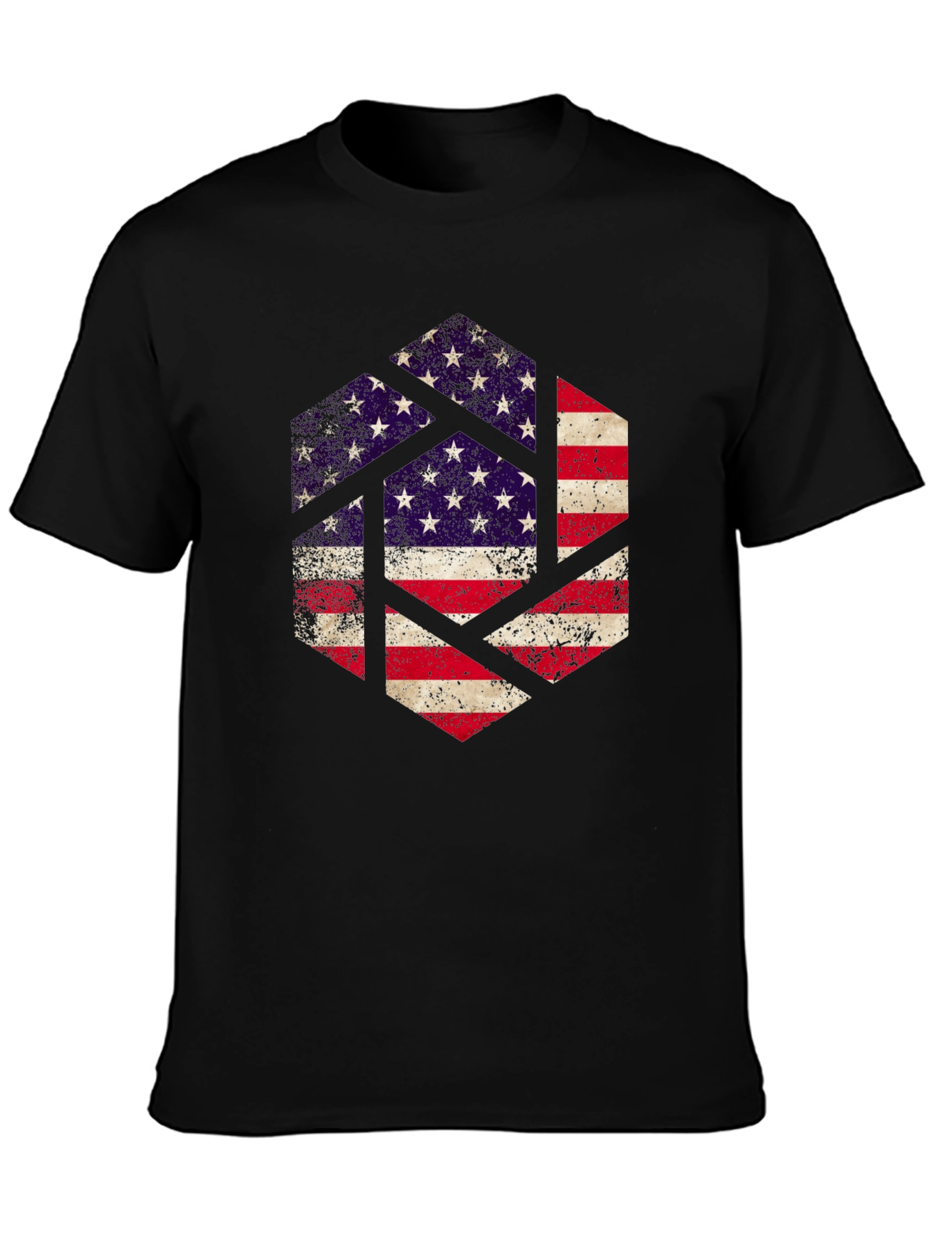 Black American Flag Hexagon Graphic Tee - Patriotic Design view 3