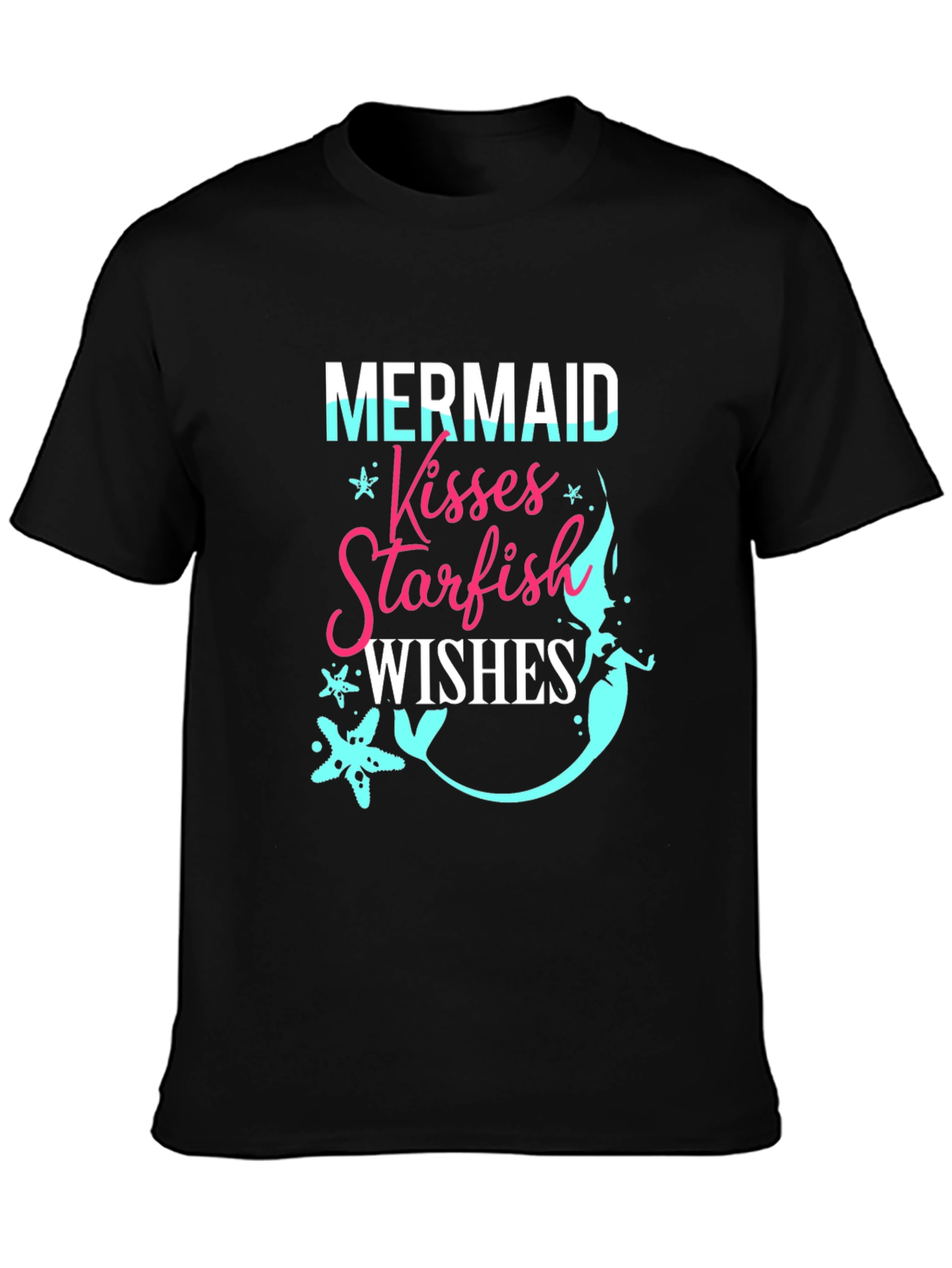 Black Mermaid Kisses Starfish Wishes Graphic T-Shirt view 3