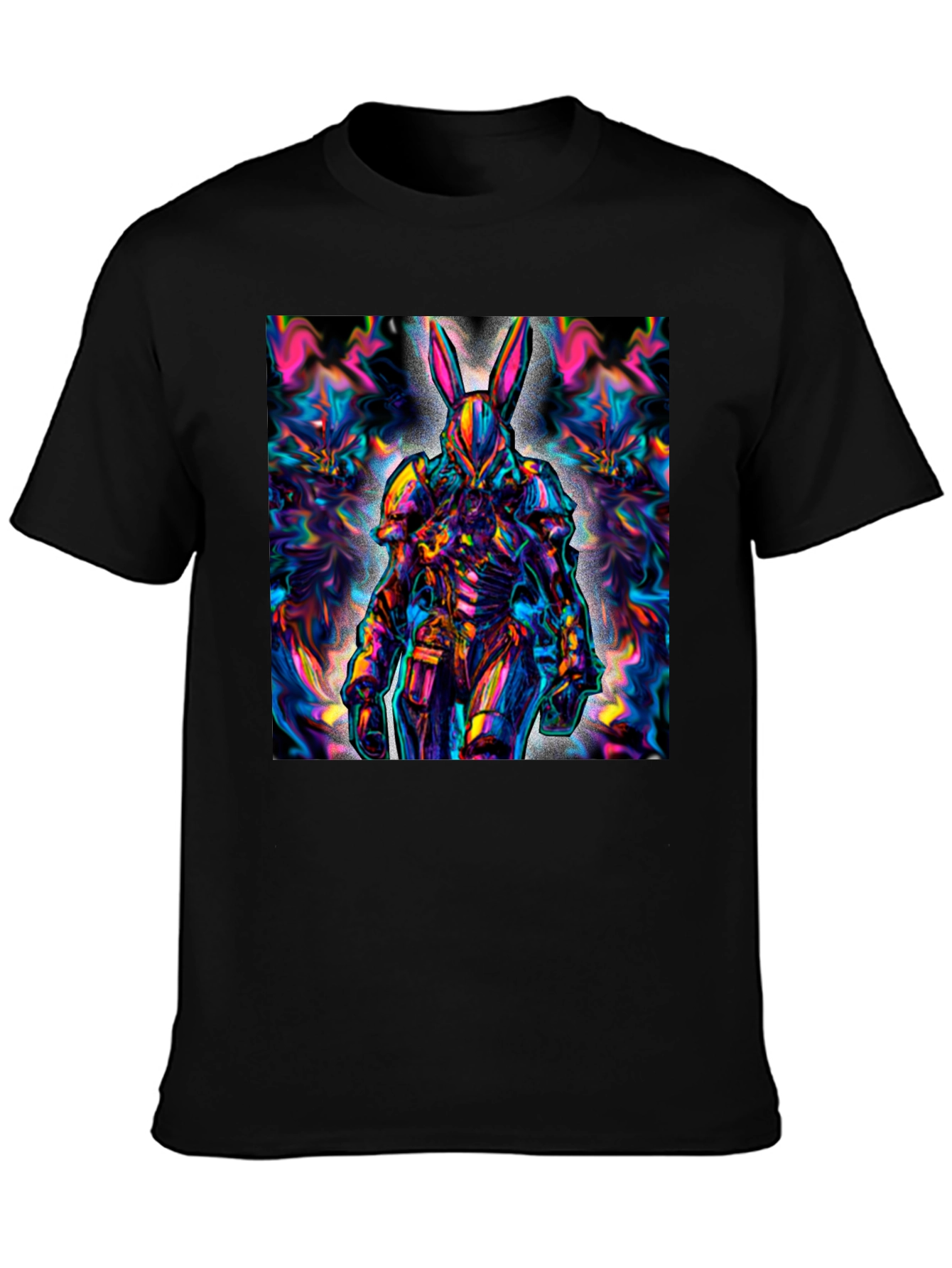 Black Psychedelic Rabbit Warrior Black T-Shirt view 3