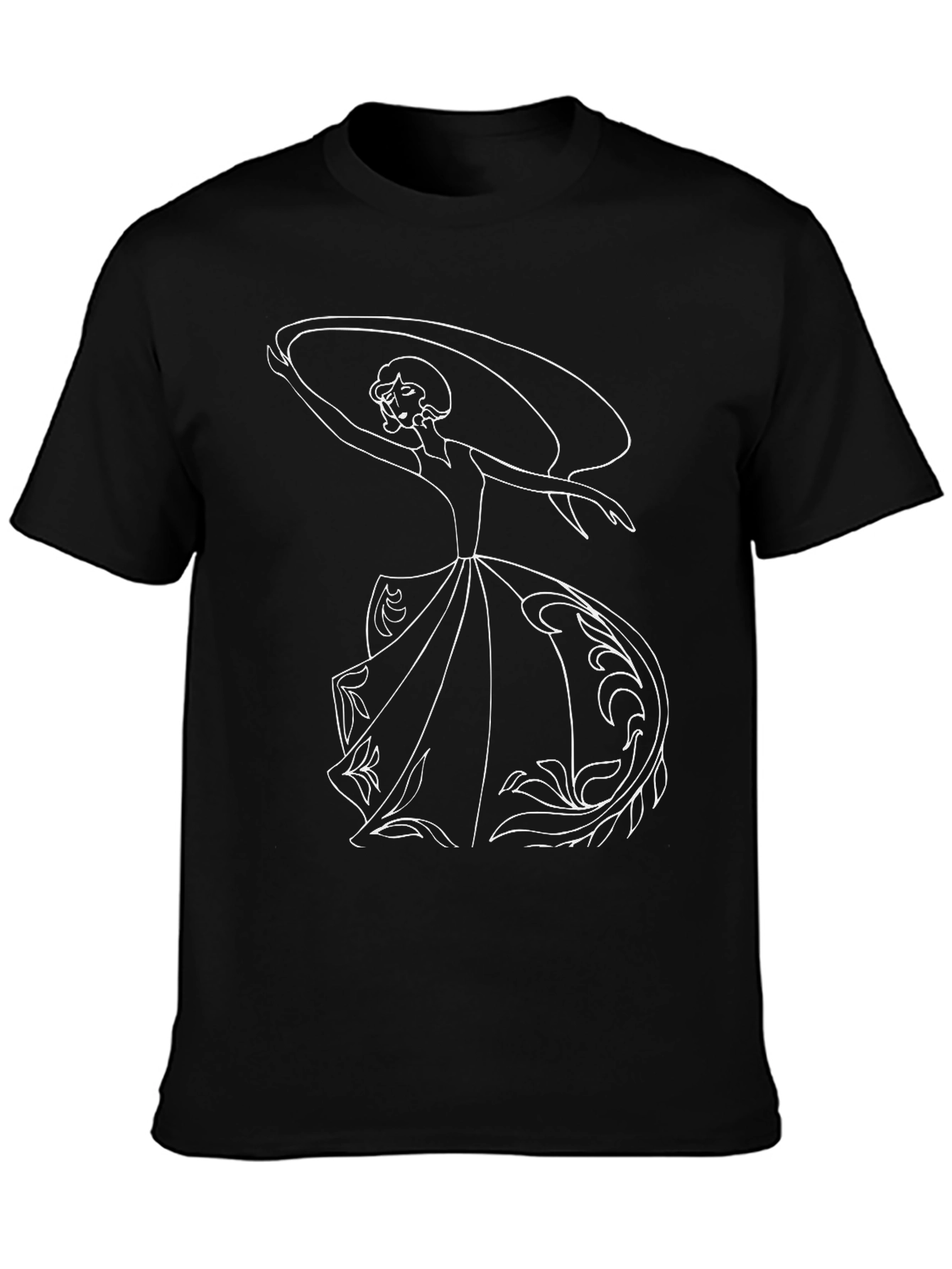 Black Elegant Woman Graphic Tee - Black Cotton T-Shirt view 3