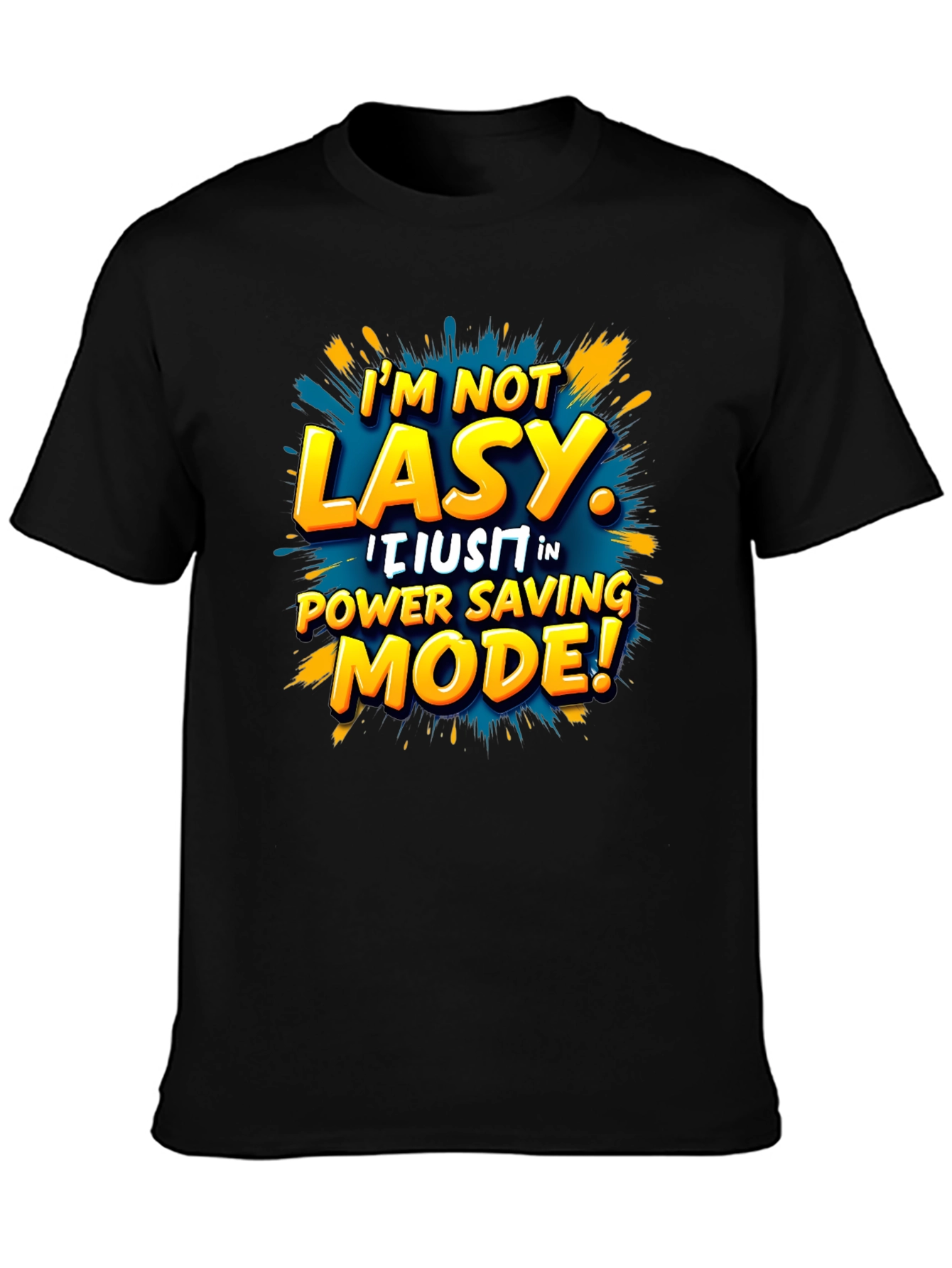 Black Funny Power Saving Mode T-Shirt - Novelty Lazy Joke Tee view 3