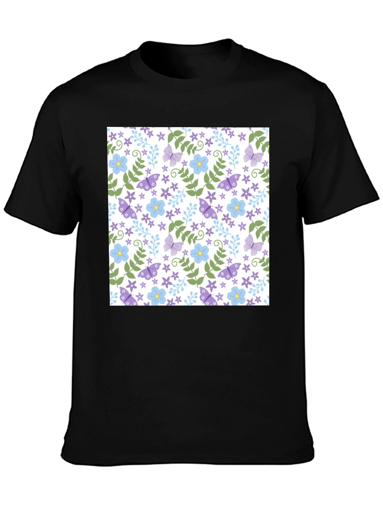 Black Floral Butterfly T-Shirt - Soft Cotton Tee view 3